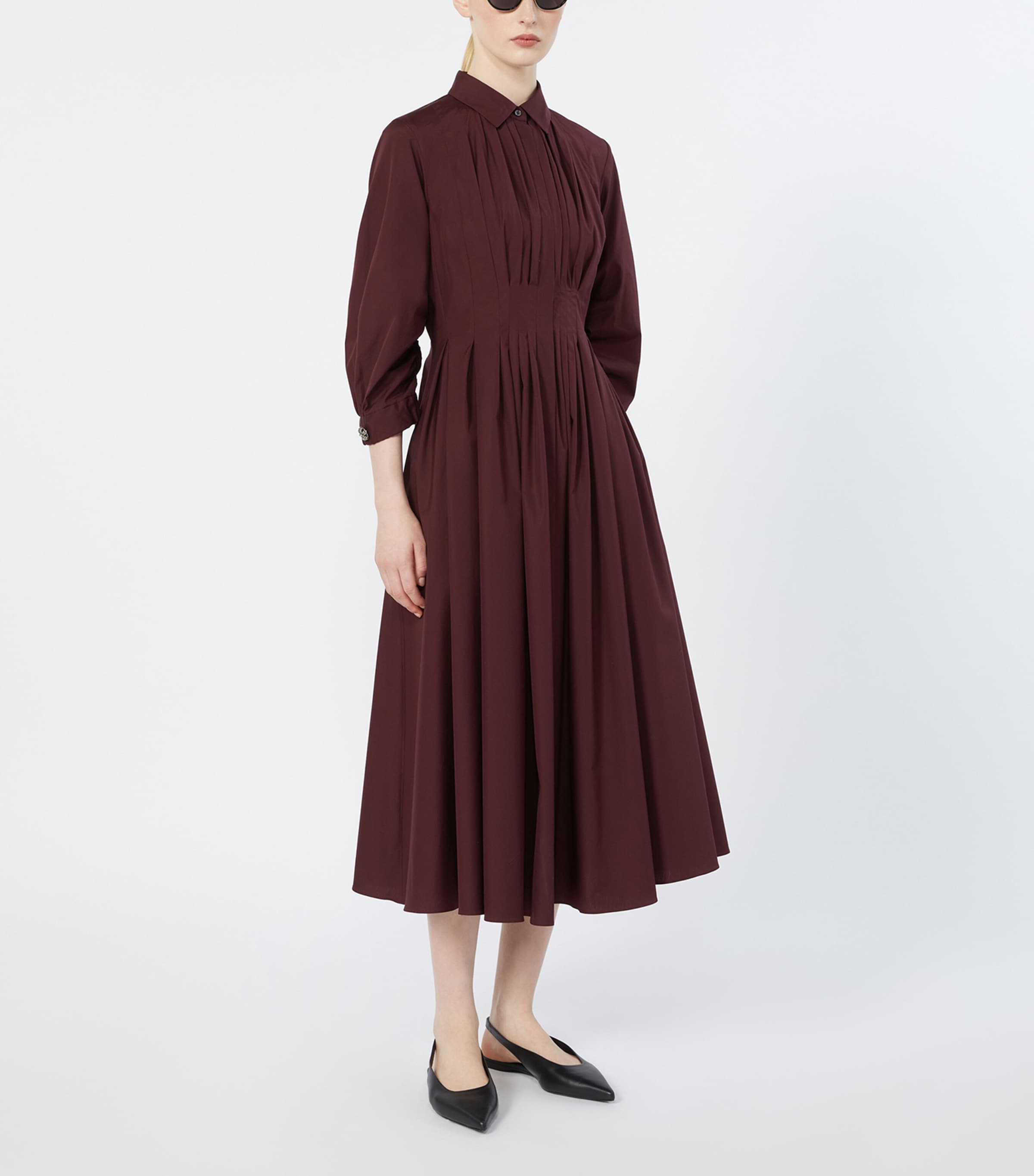 Max Mara Womens Cotton Poplin Shirt Dress Dark Red Image 2