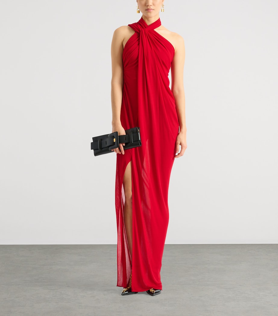 Balmain Womens Draped Jersey Dress Rouge Image 2
