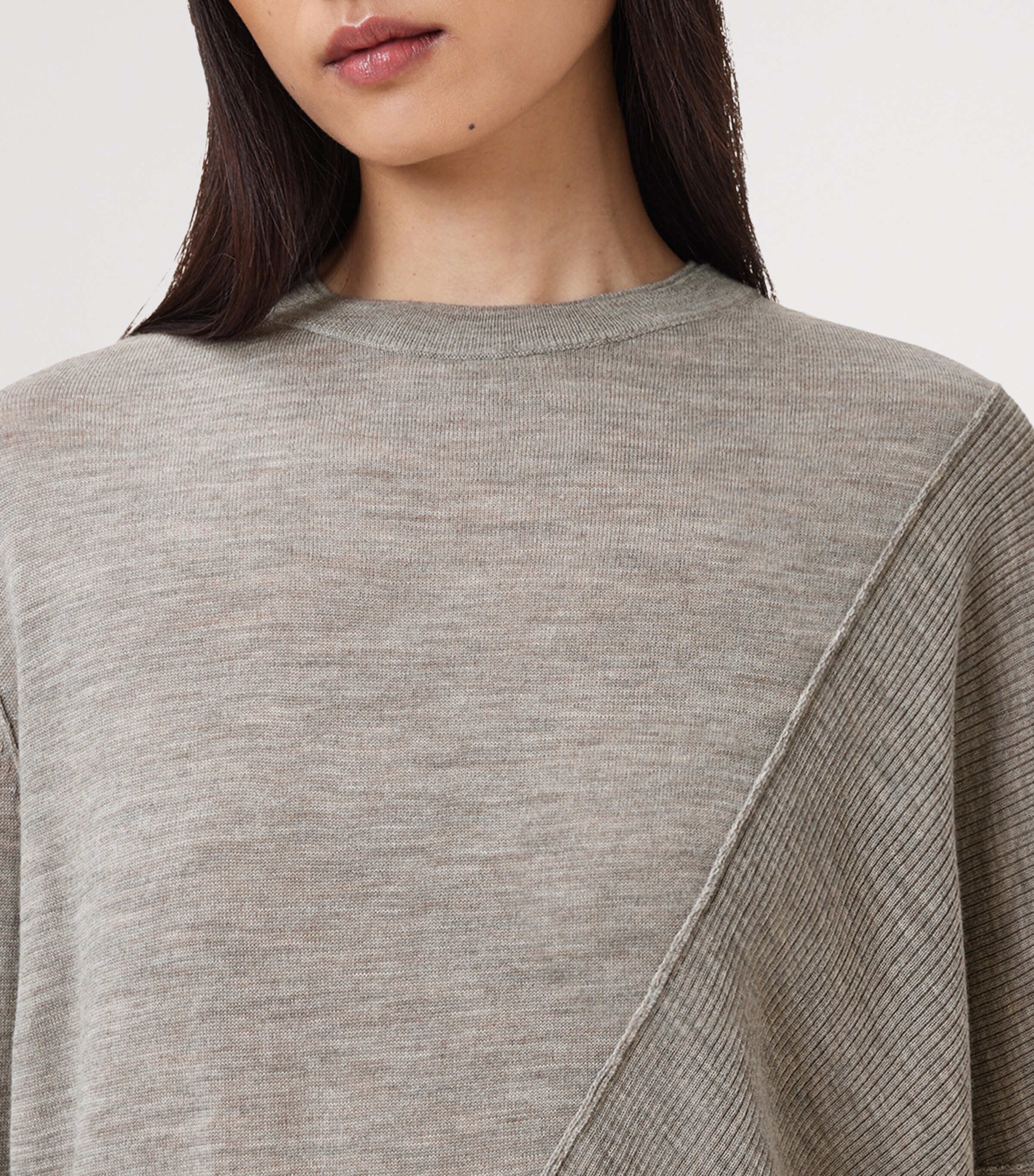 AllSaints Womens Wool Asymmetric Isla Sweater Sand Grey Image 5