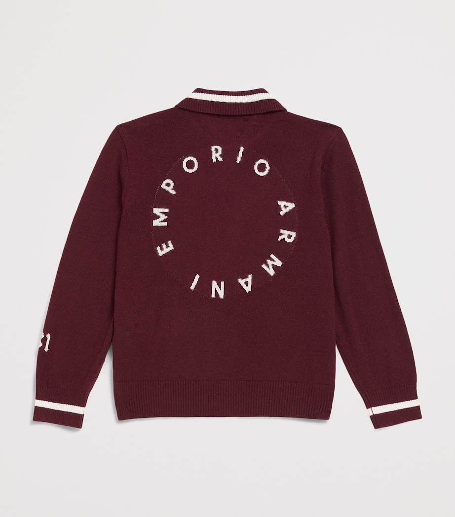 Emporio Armani Kids Jacquard Varsity Sweater (4-16 Years) Maroon Banner Image 2