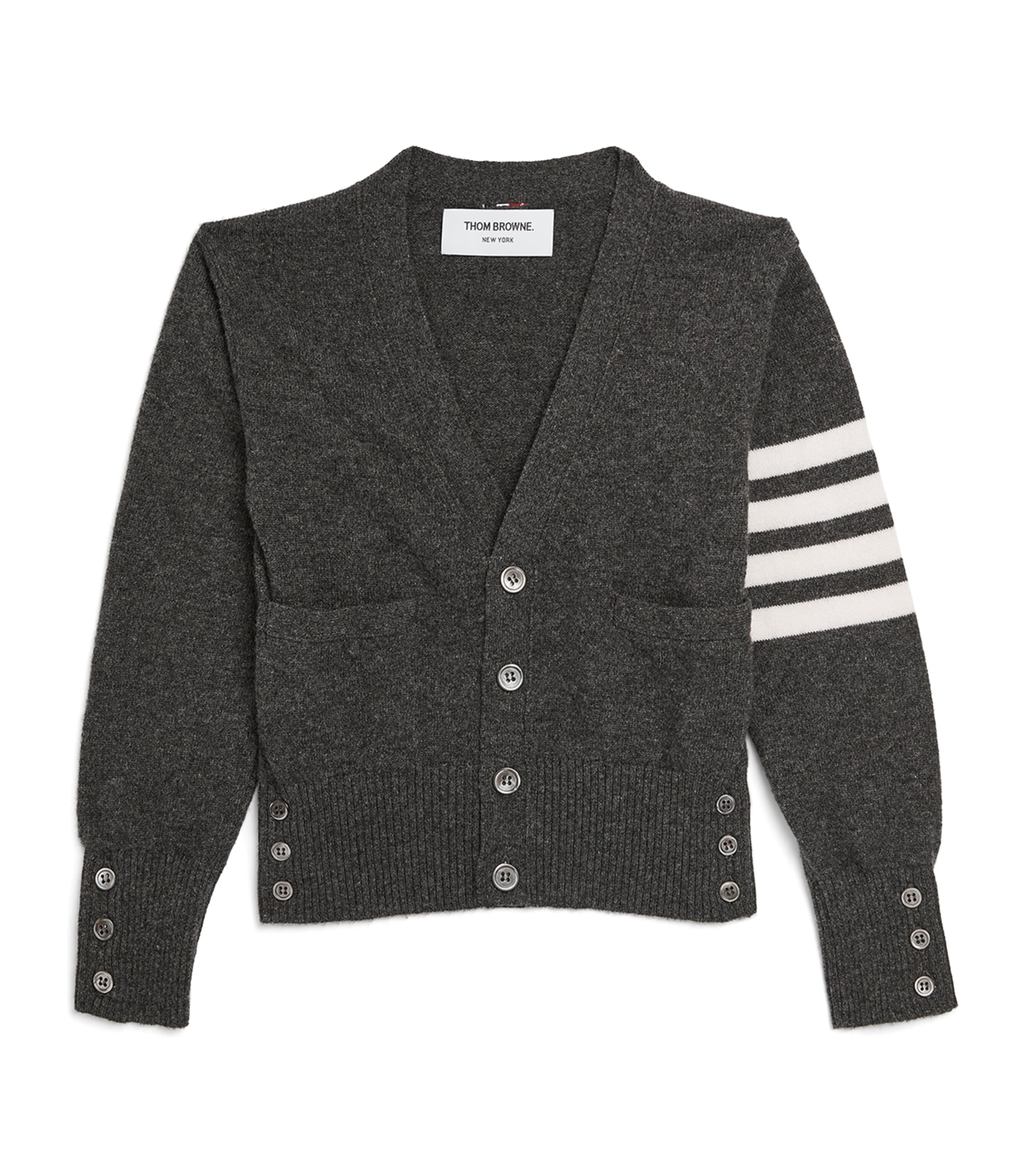 Thom Browne Kids' Cashmere 4-bar V-neck Cardigan In Grey