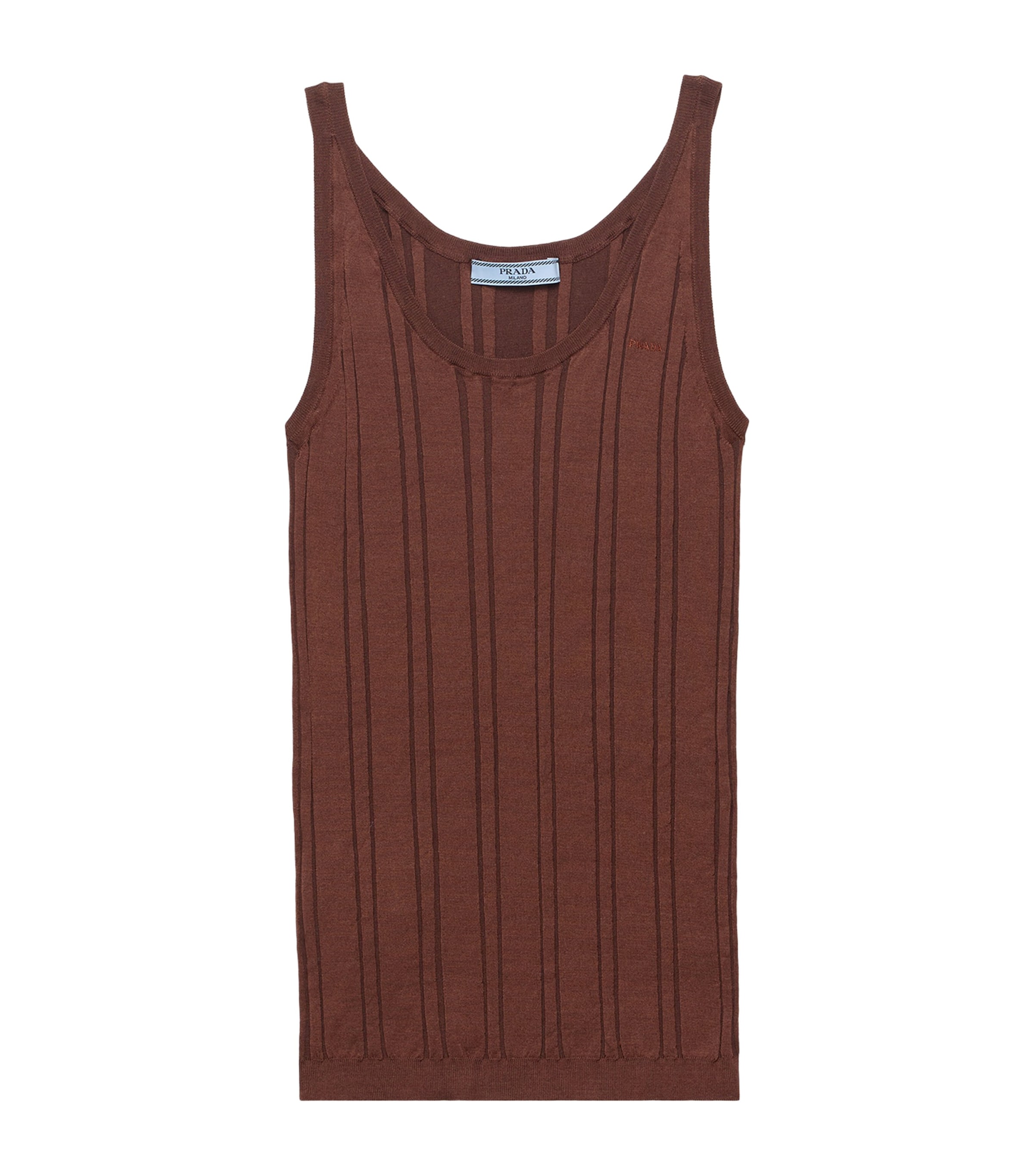 Prada Womens Cotton Ribbed Vest Top Brown Image 1