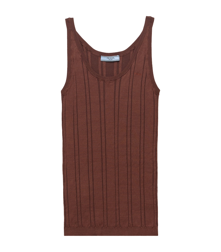 Prada Womens Cotton Ribbed Vest Top Brown Image 1