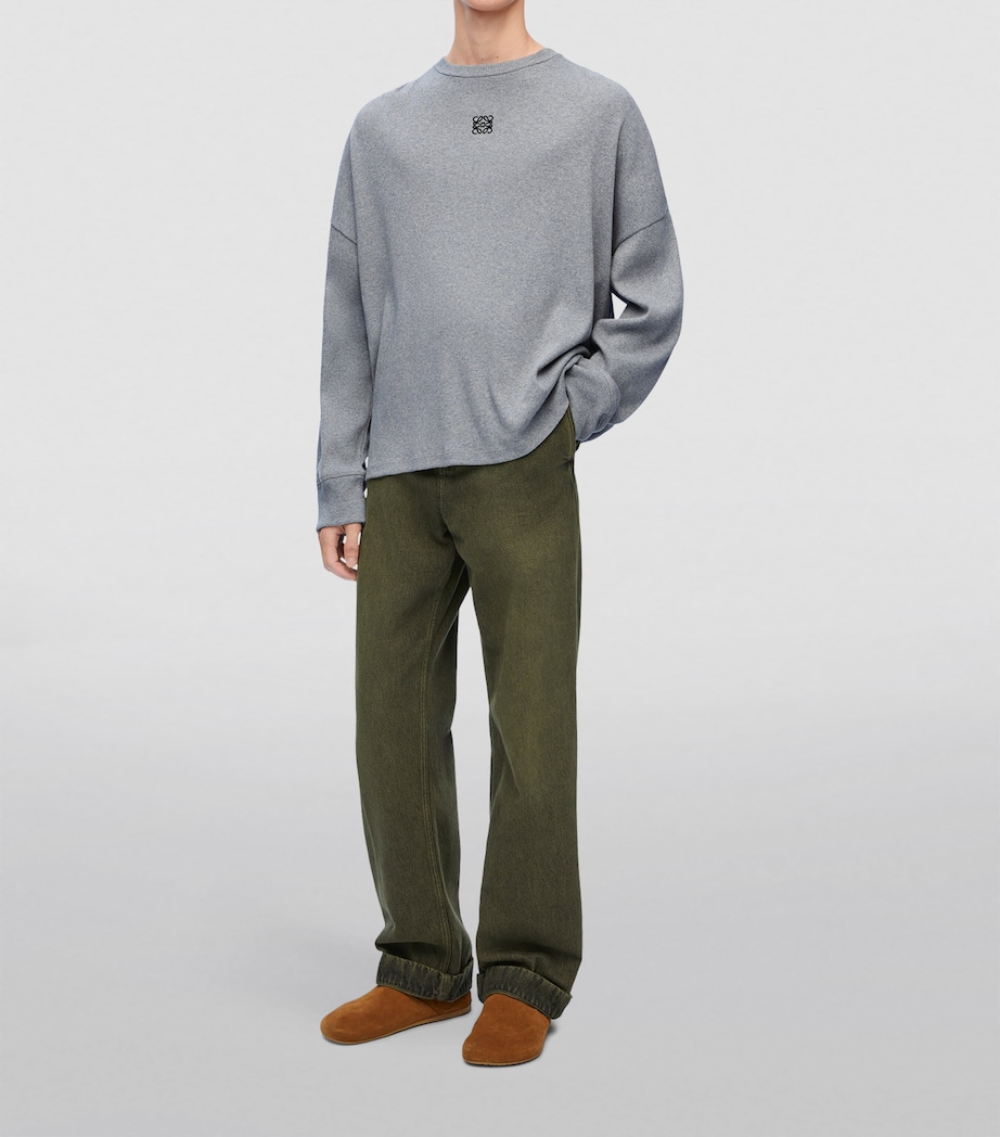 LOEWE Mens Anagram Long-Sleeve T-Shirt Grey Melange Image 3