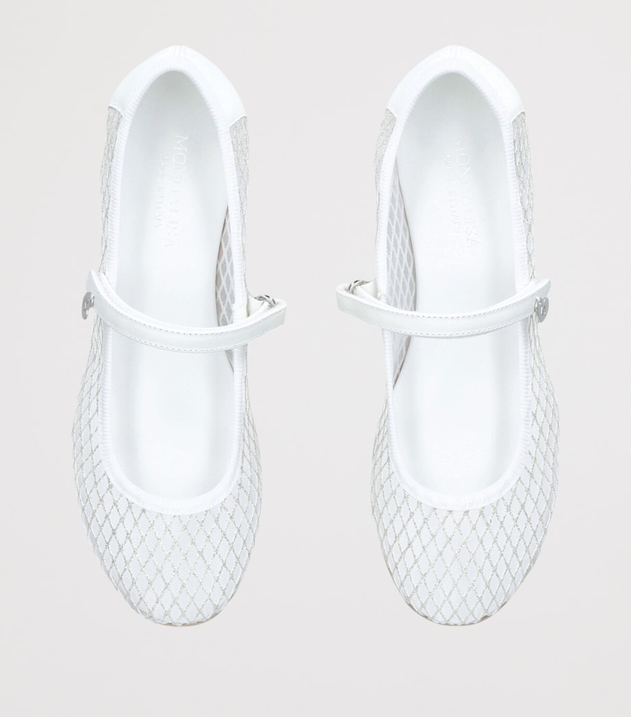 Mesh Glitter Ballet Flats WHITE Image 4
