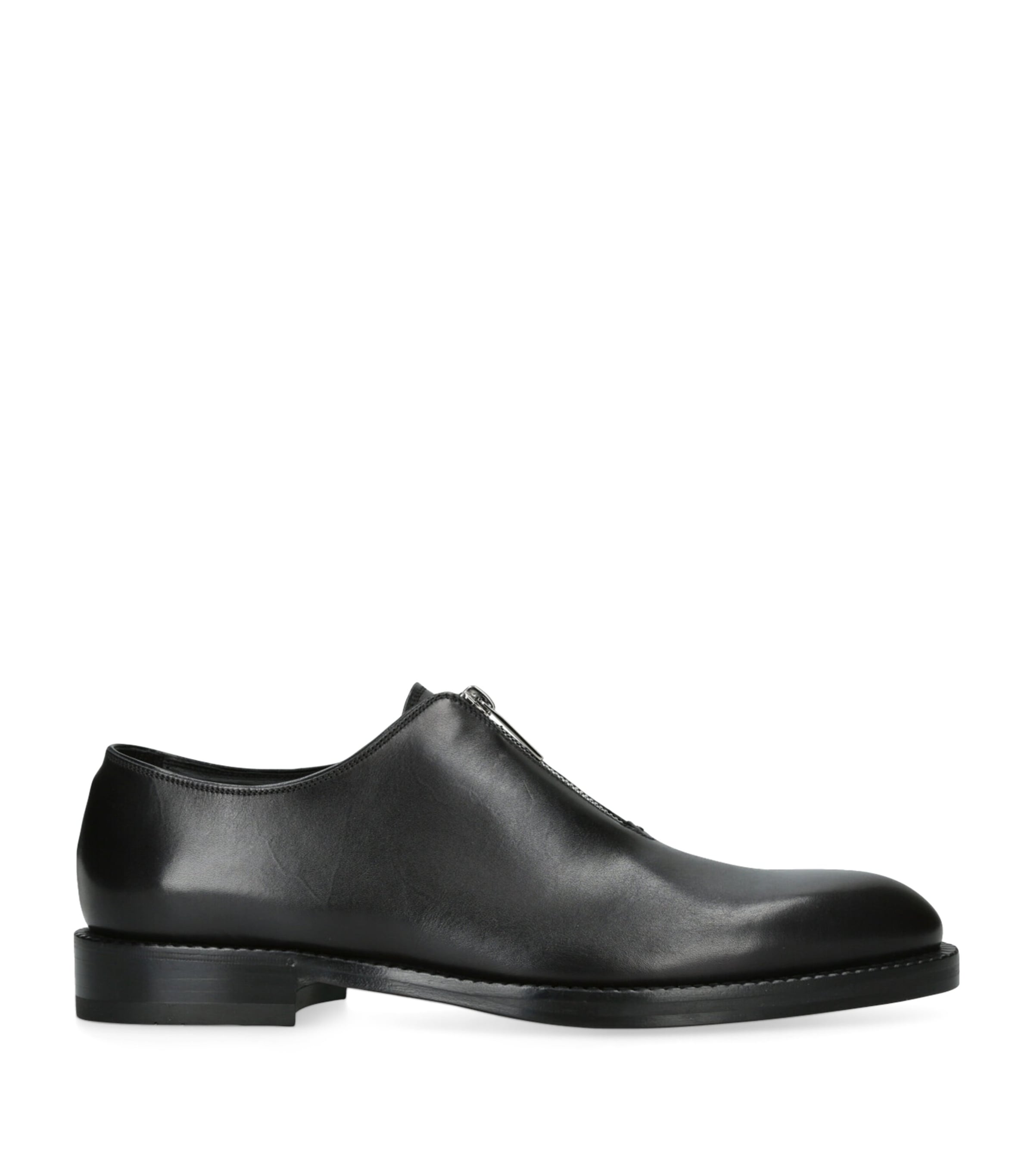 Leather Zip-Detail Derby Shoes BLACK Image 1