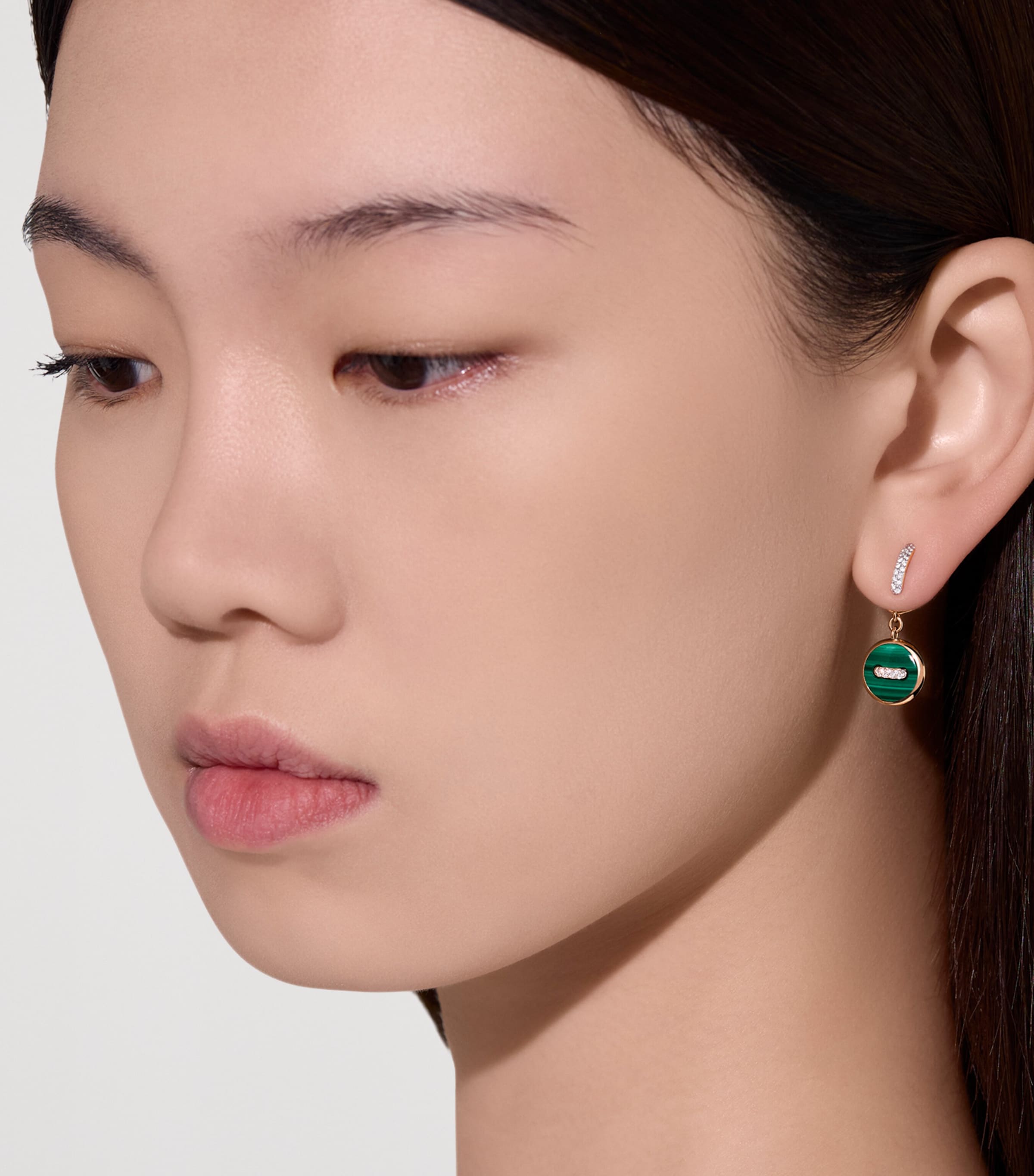 Rose Gold, Diamond, Malachite and Mother-of-Pearl Pom Pom Dot Earrings DB0MY Image 5