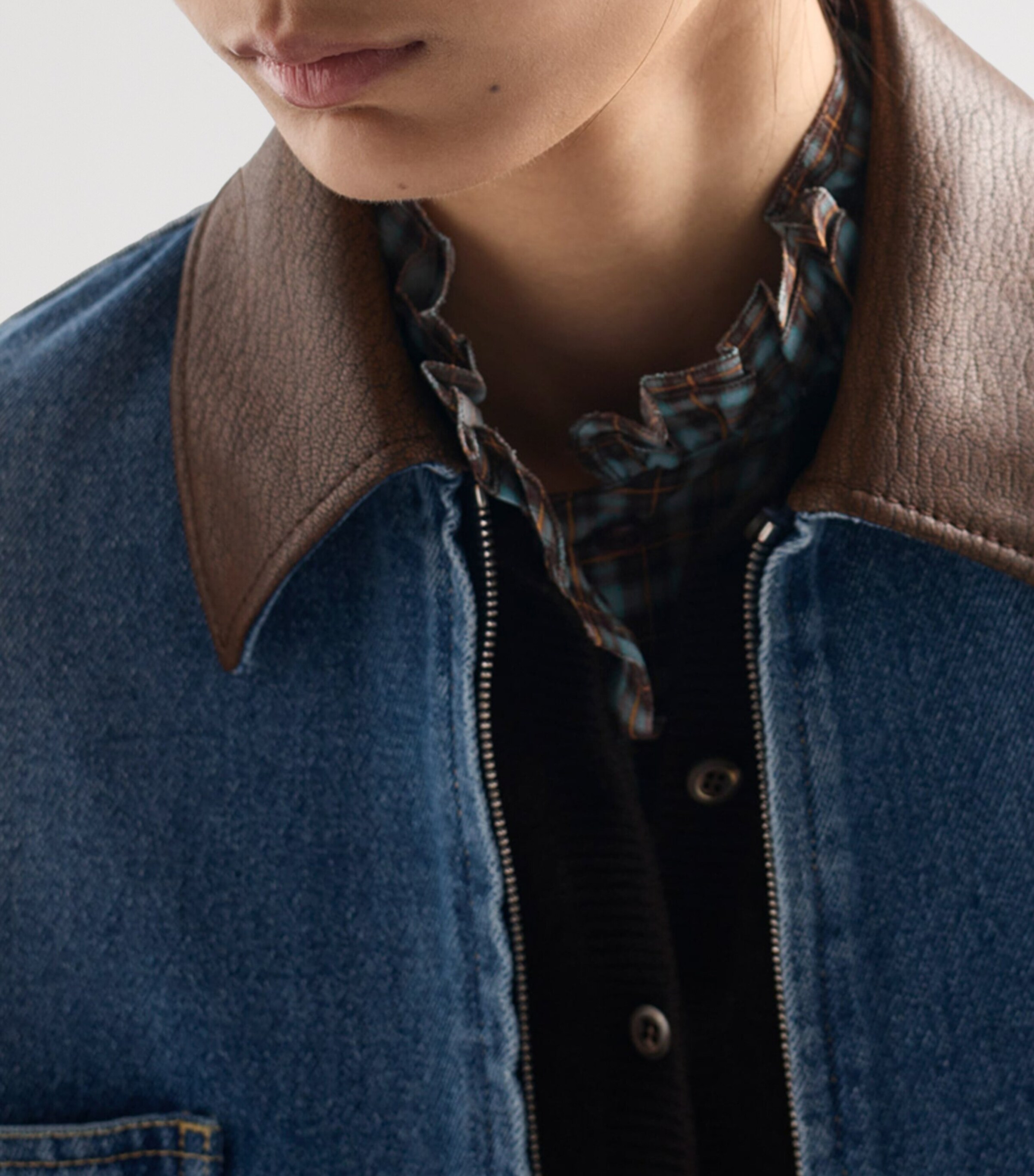 Prada Blue Leather-Collar Cropped Denim Jacket | Harrods DE