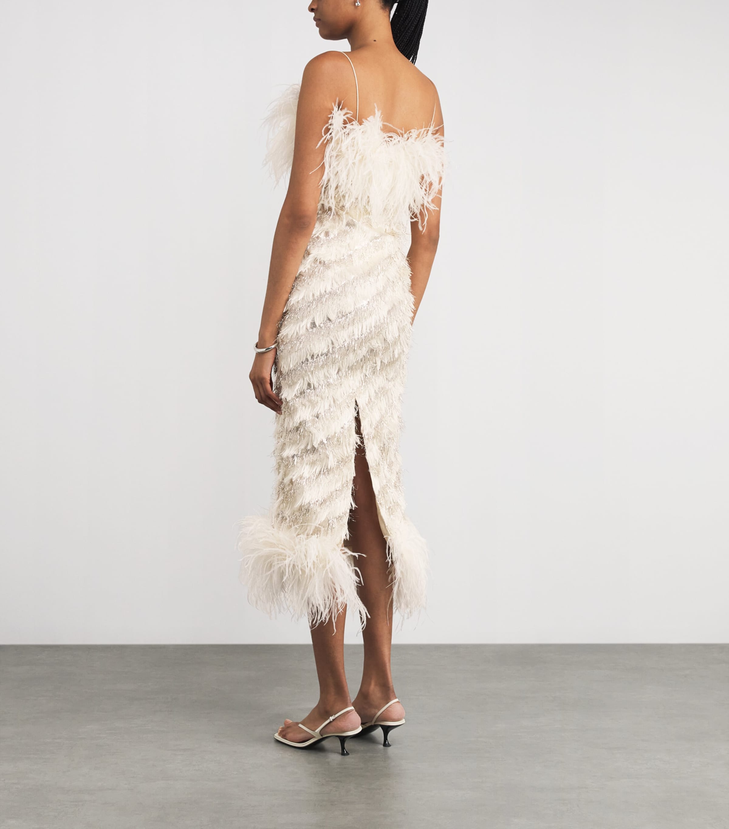 Ostrich Feather Sunset Boulevard Midi Dress WHITE Image 3