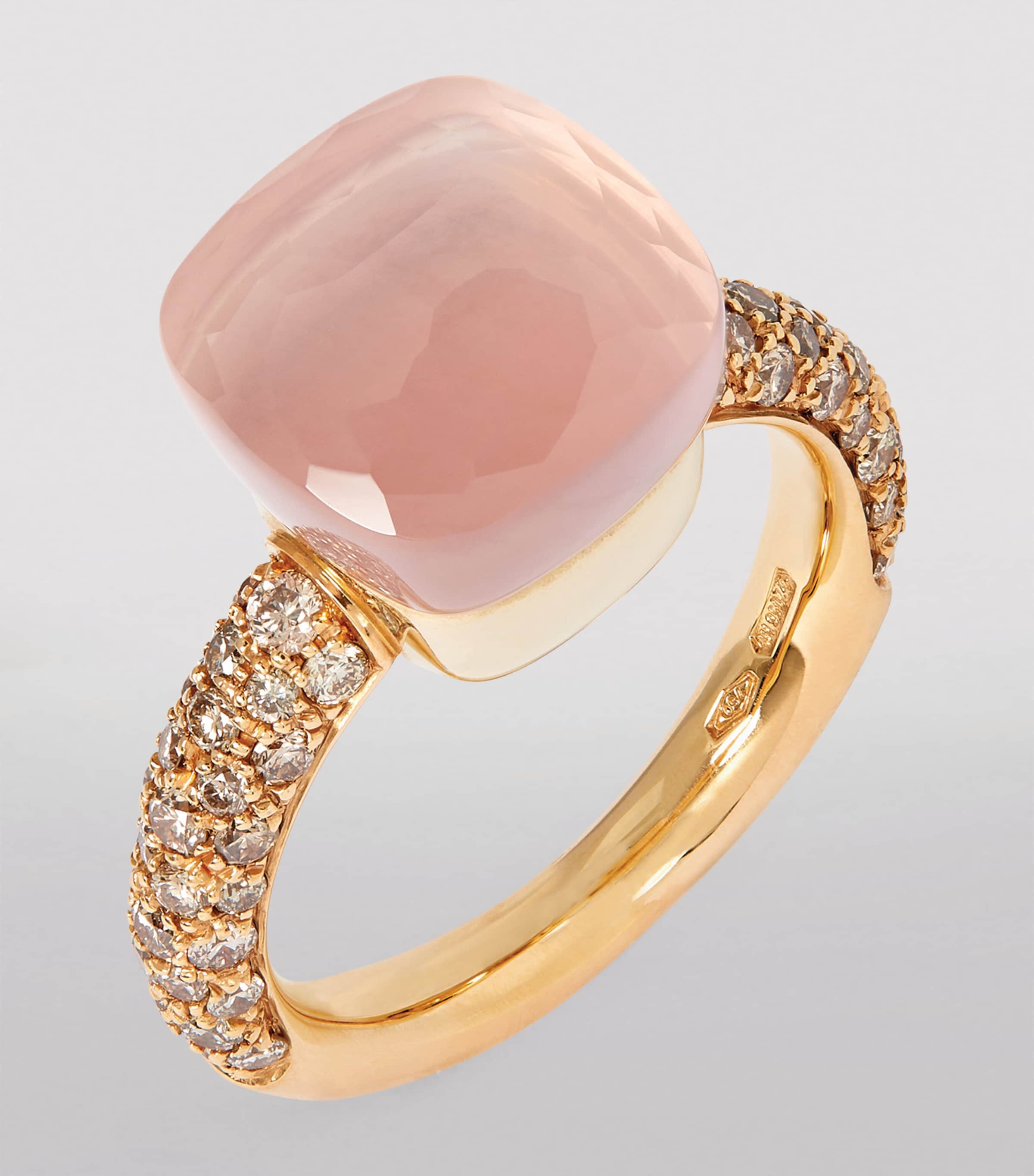 Mixed Gold, Brown Diamond, Chalcedony and Pink Quartz Nudo Ring BRCQR Image 2