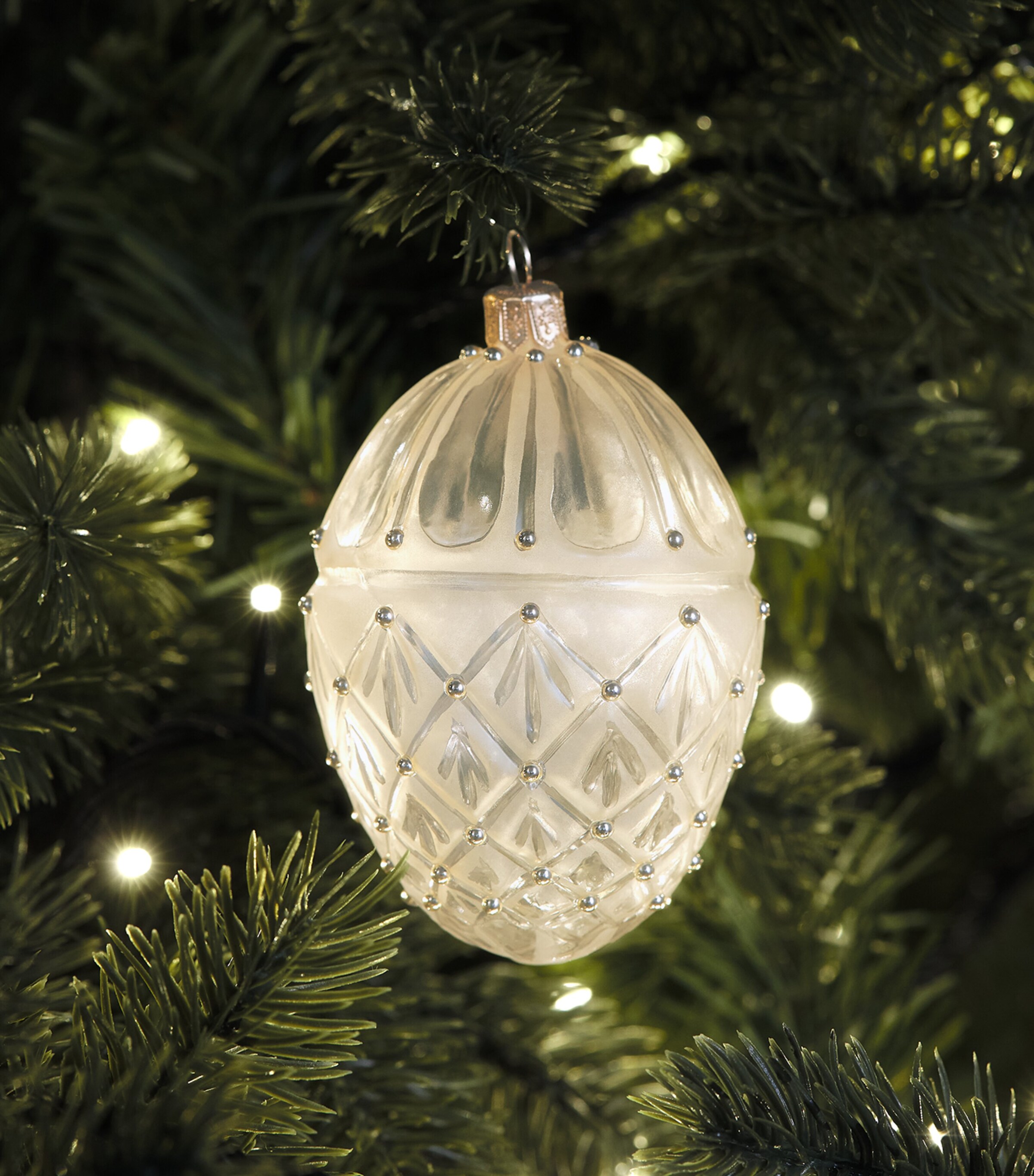 Harrods Glass Beaded Egg Bauble Beige Transparent Image 3