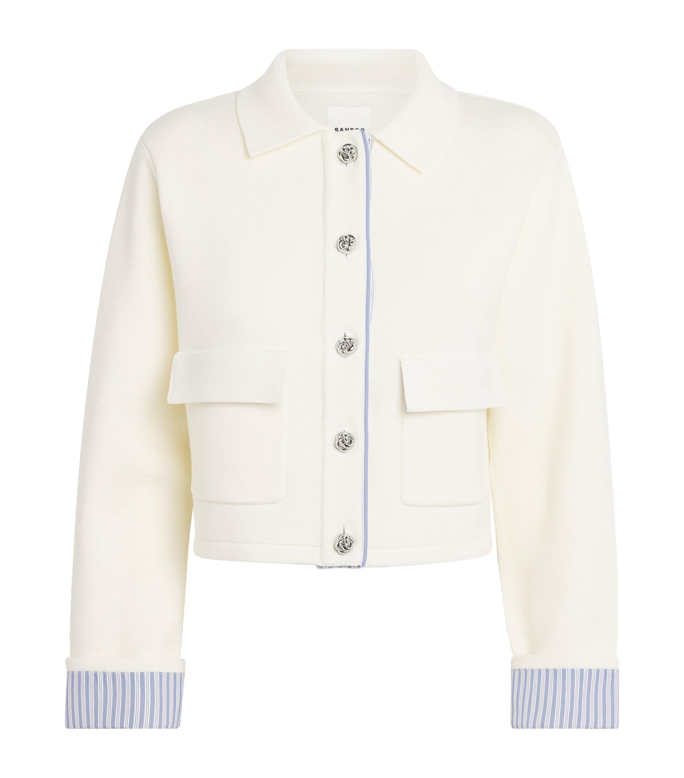 Sandro Paris Womens Wool-Blend Contrast-Trim Cardigan Ecru Image 1