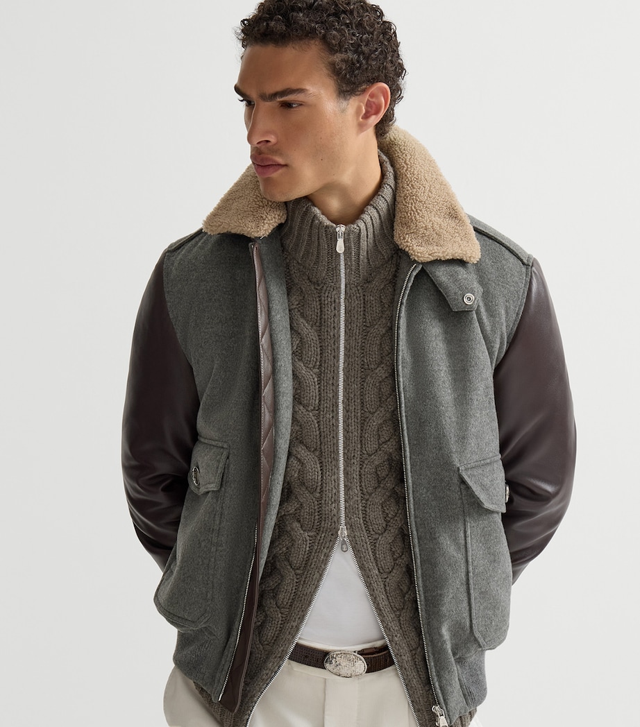 Brunello Cucinelli Mens Cashmere Bomber Jacket Grigio Medio Image 2