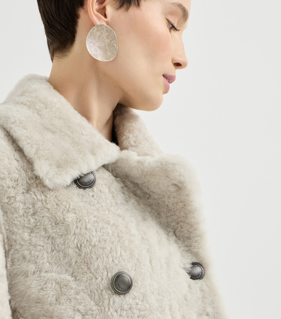 Brunello Cucinelli Womens Shearling Double-Breasted Jacket Stone Image 6