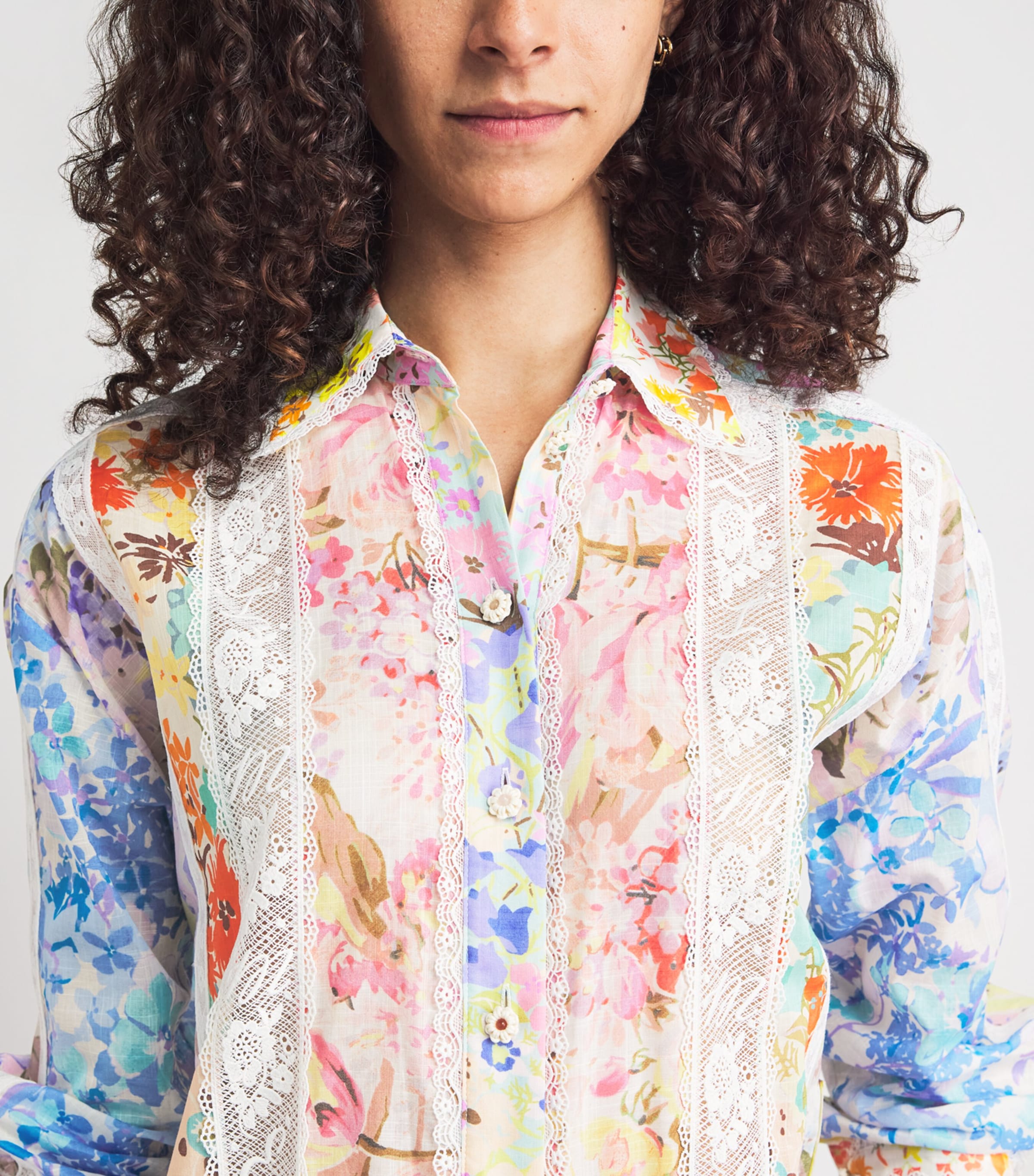 Zimmermann Womens Cotton-Lace Floral Solstice Shirt Spliced Image 3