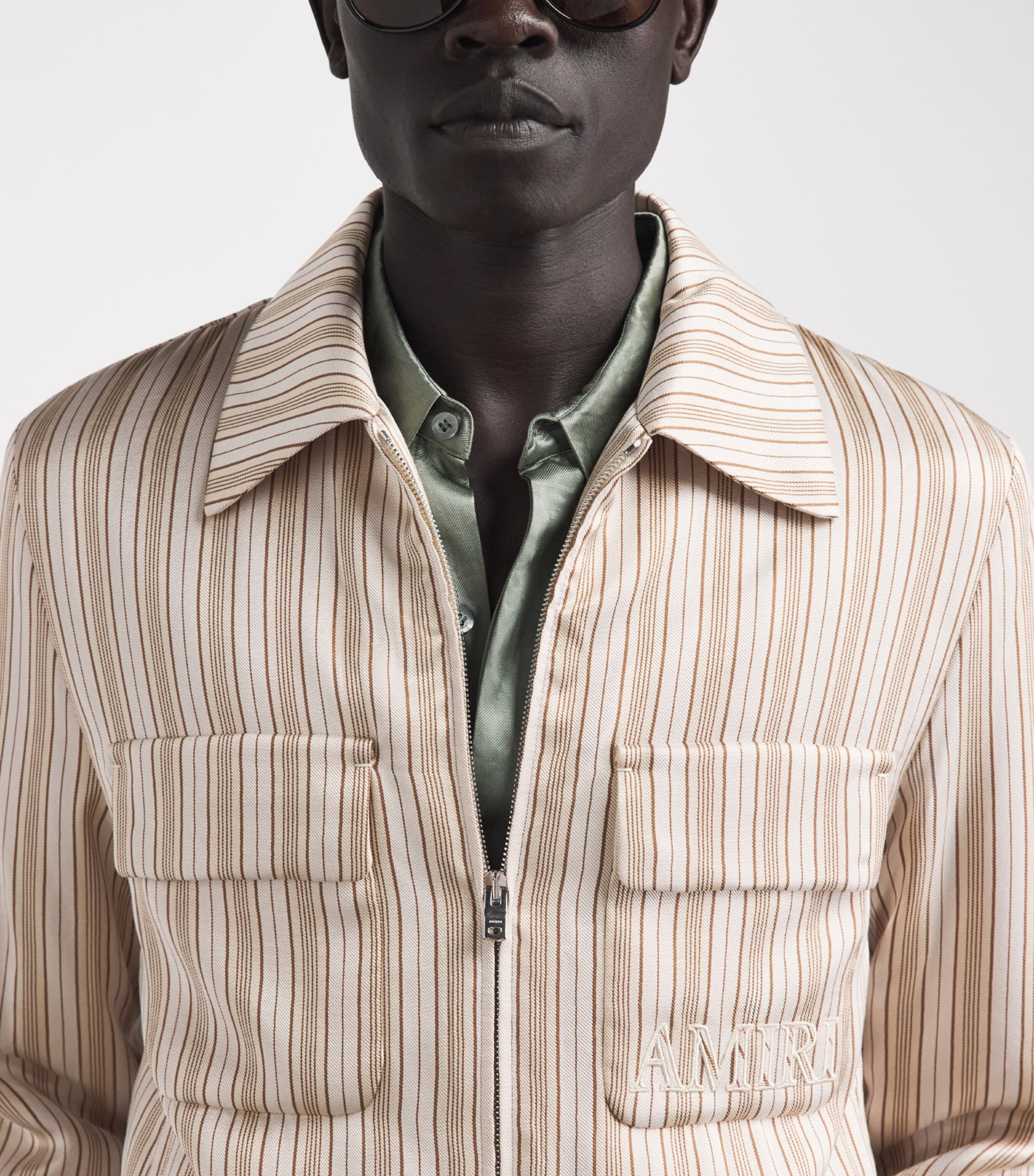 AMIRI Mens Stripe Logo Jacket Alabaster Image 3