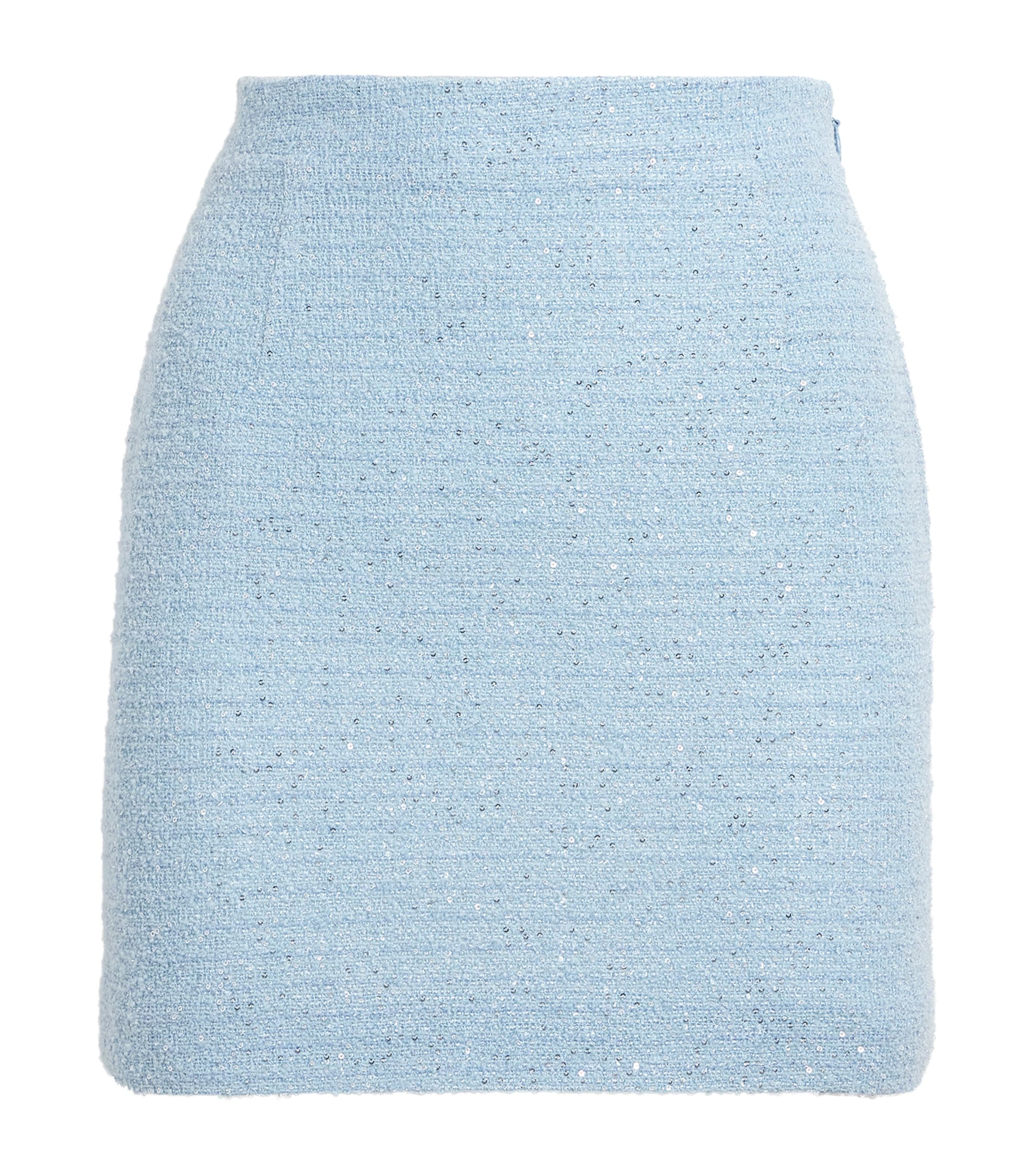 Shop Alessandra Rich Tweed Sequin-embellished Skirt In Blue