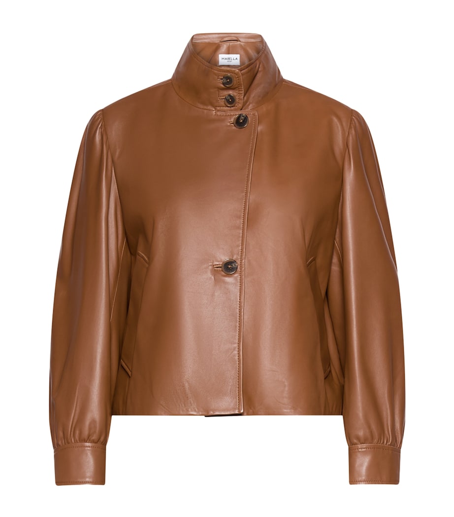 Marella Womens Asymmetric Leather Jacket Tobacco Brown Image 1