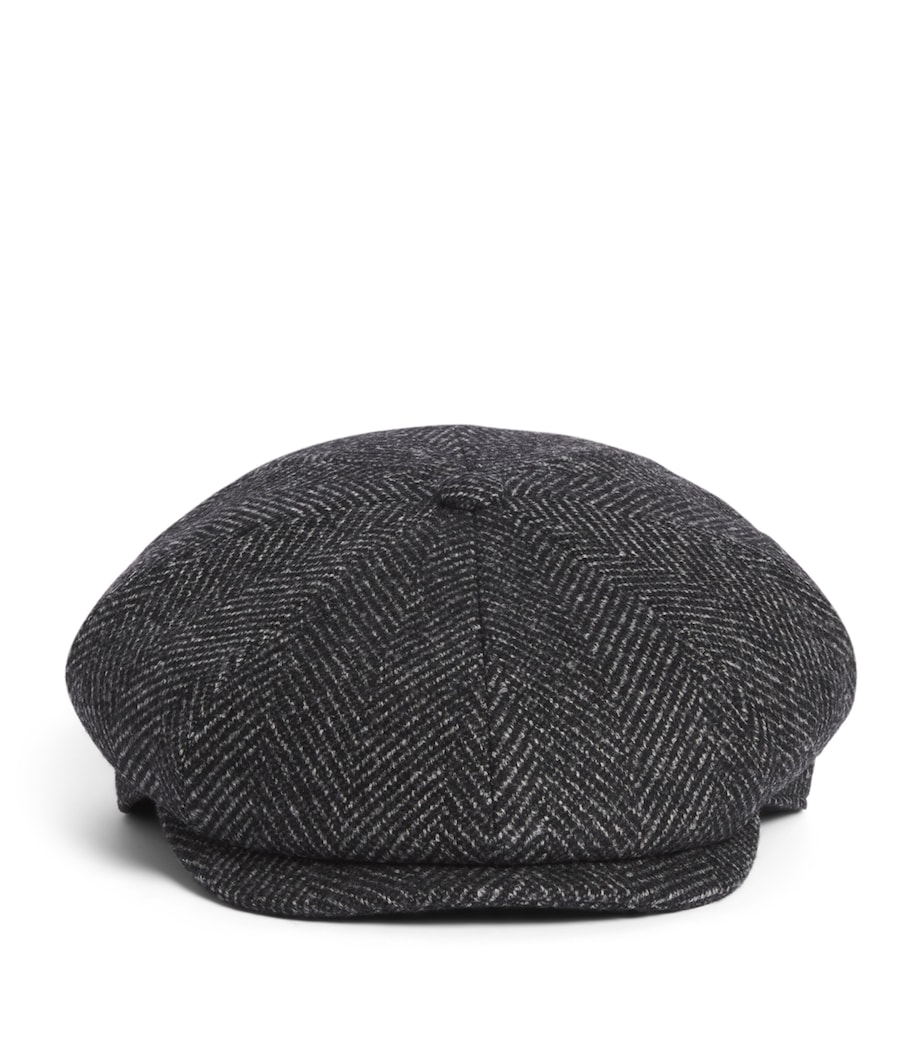 Borsalino Wool-Blend Herringbone Baker Boy Hat Spigato Grigio Image 1