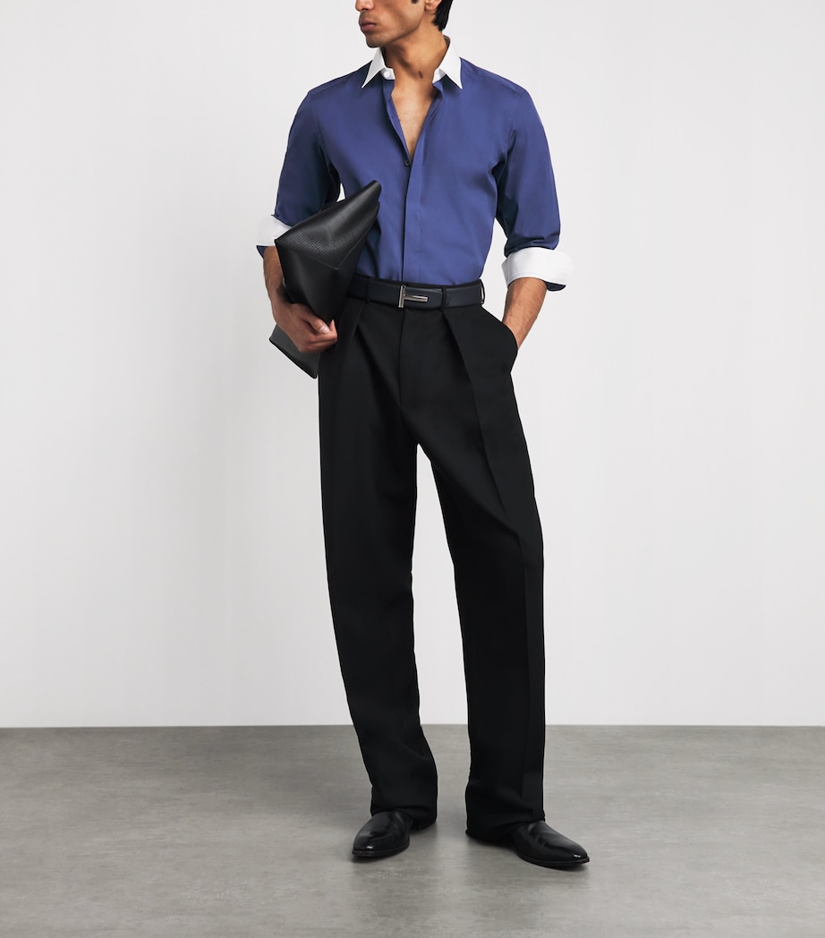 TOM FORD Mens Cotton Contrast Collar and Cuffs Shirt Ubu Image 2