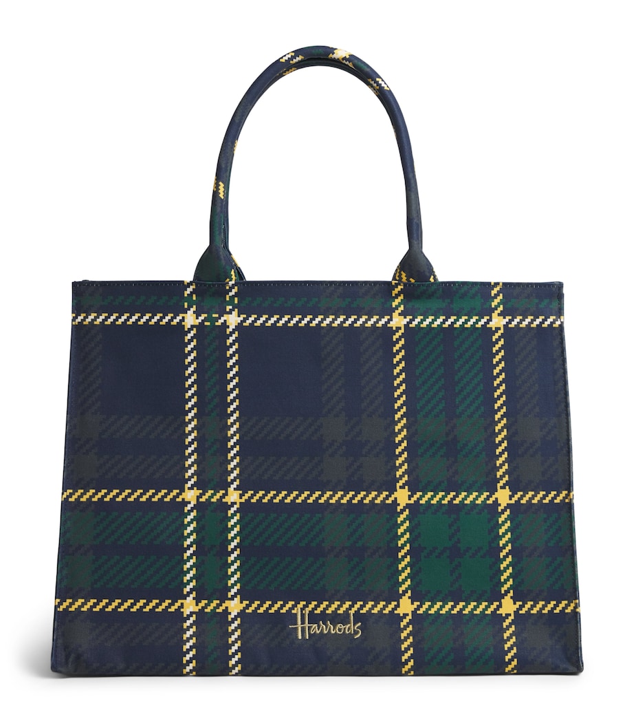 Harrods Tartan Zipped Tote Bag Navy Image 1