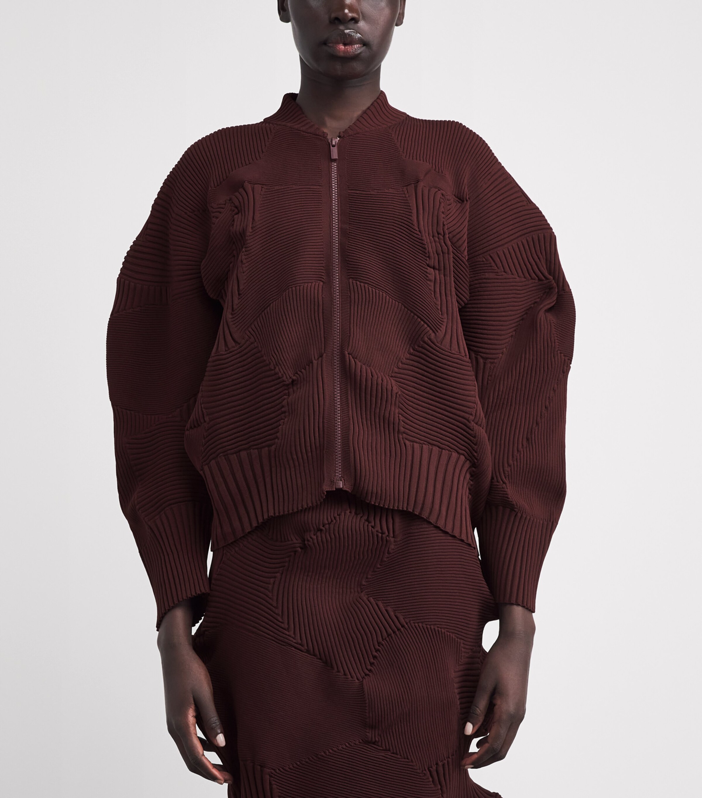 Issey Miyake Womens Knitted KONE KONE Jacket Dark Brown Image 4