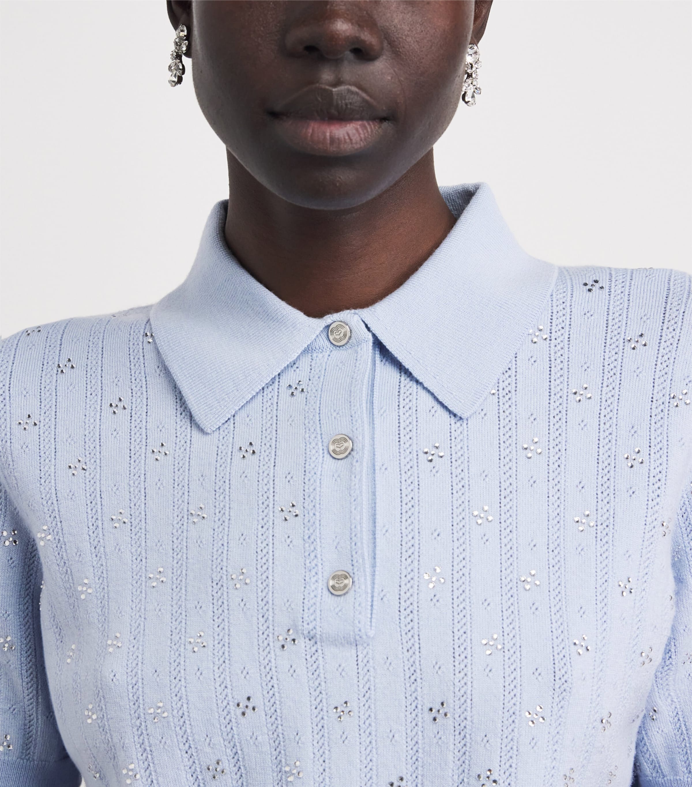 Maje Womens Wool-Blend Polo Sweater Blue Sky Image 3