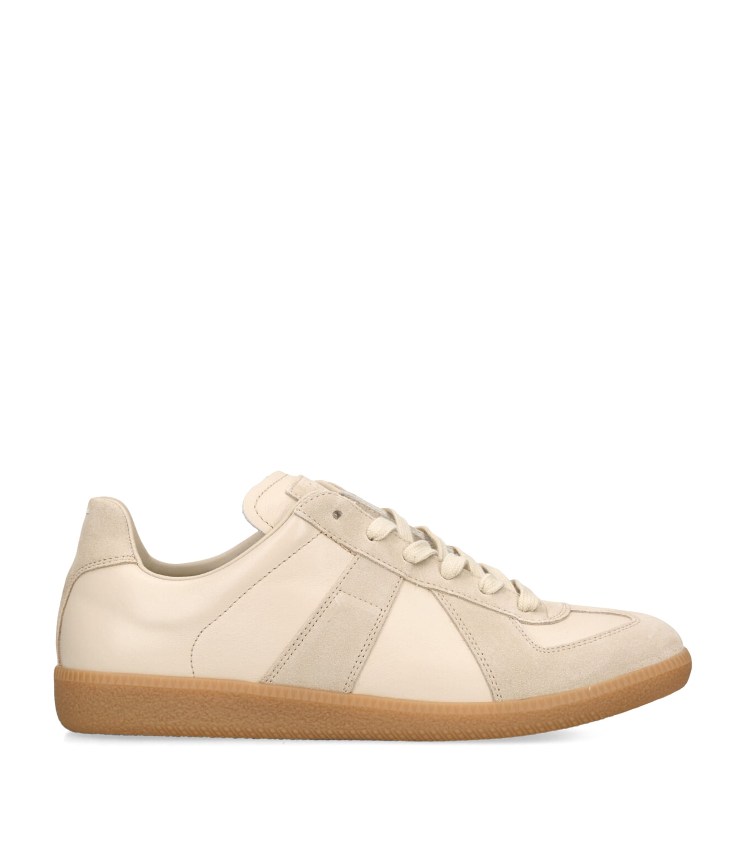 Shop Maison Margiela Leather Replica Sneakers In Beige