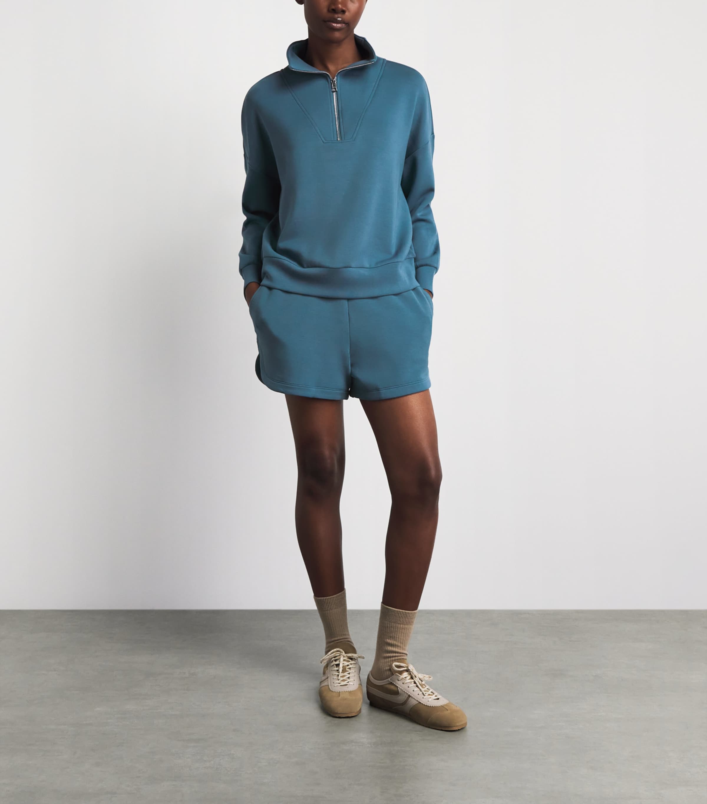 Varley Womens DoubleSoft Hawley Half-Zip Sweatshirt Mallard Blue Image 2