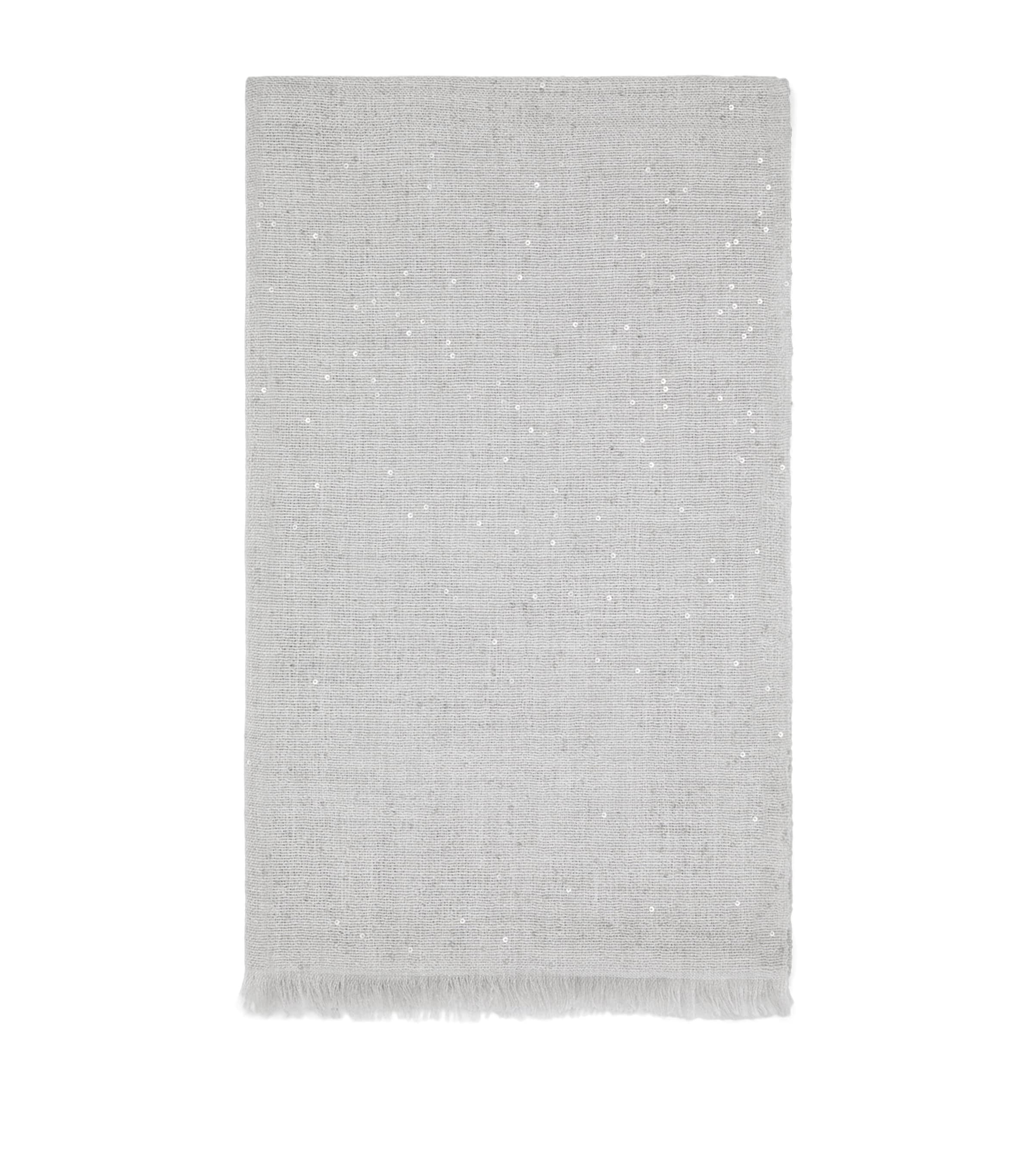 Brunello Cucinelli Cashmere-silk Diamond Yarn Sequin Scarf In Gray