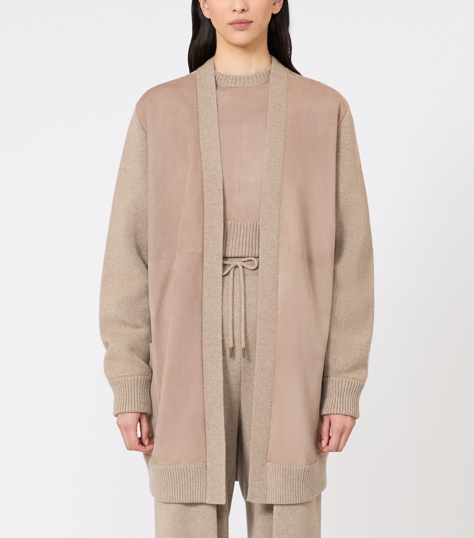 Max Mara Womens Wool-Cashmere-Suede Cardigan Beige Image 2