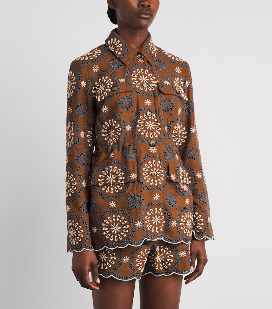 Veronica Beard Womens Linen Kiki Shacket Ochre Mlti Image 4