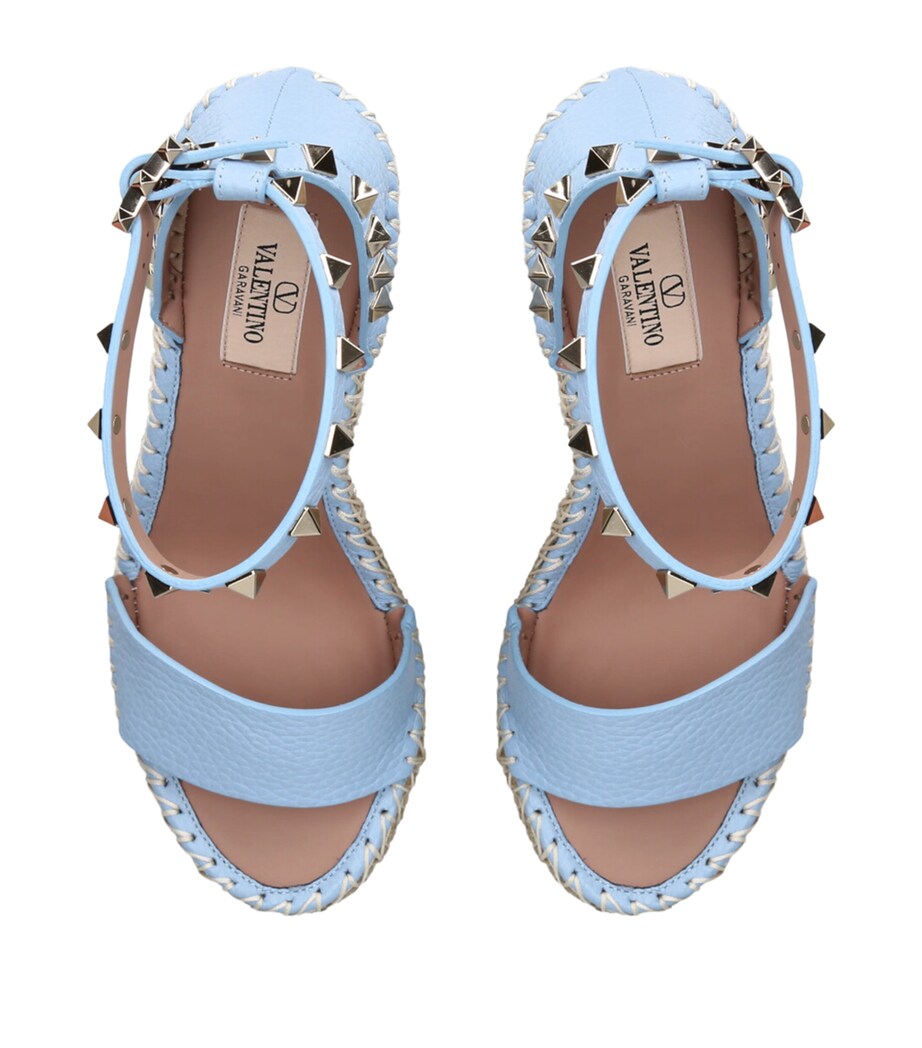 Leather Rockstud Espadrille Wedges 105 BLUE OTHER Image 4