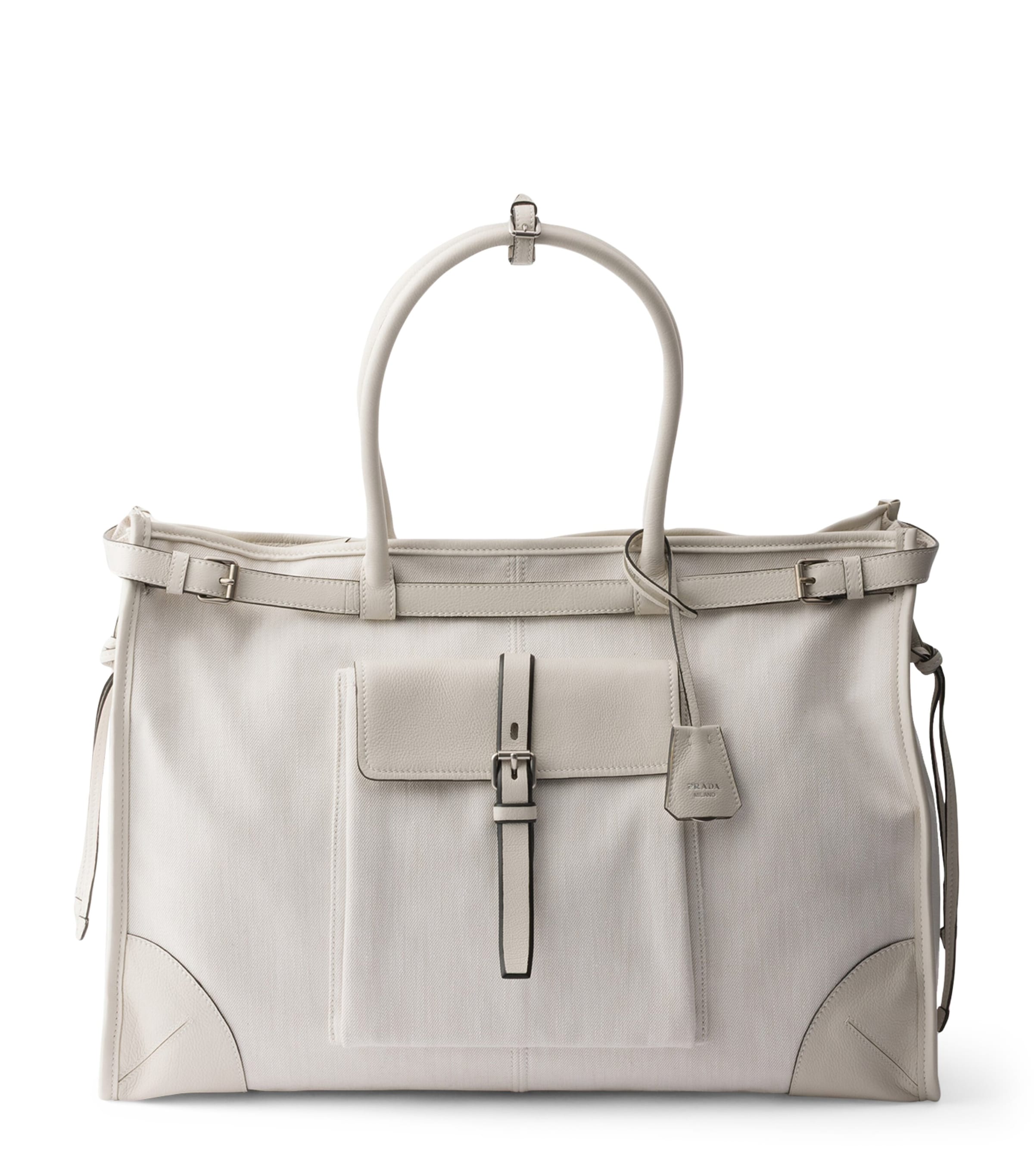 Prada Cotton-Leather Bonnie Tote Bag White Image 1