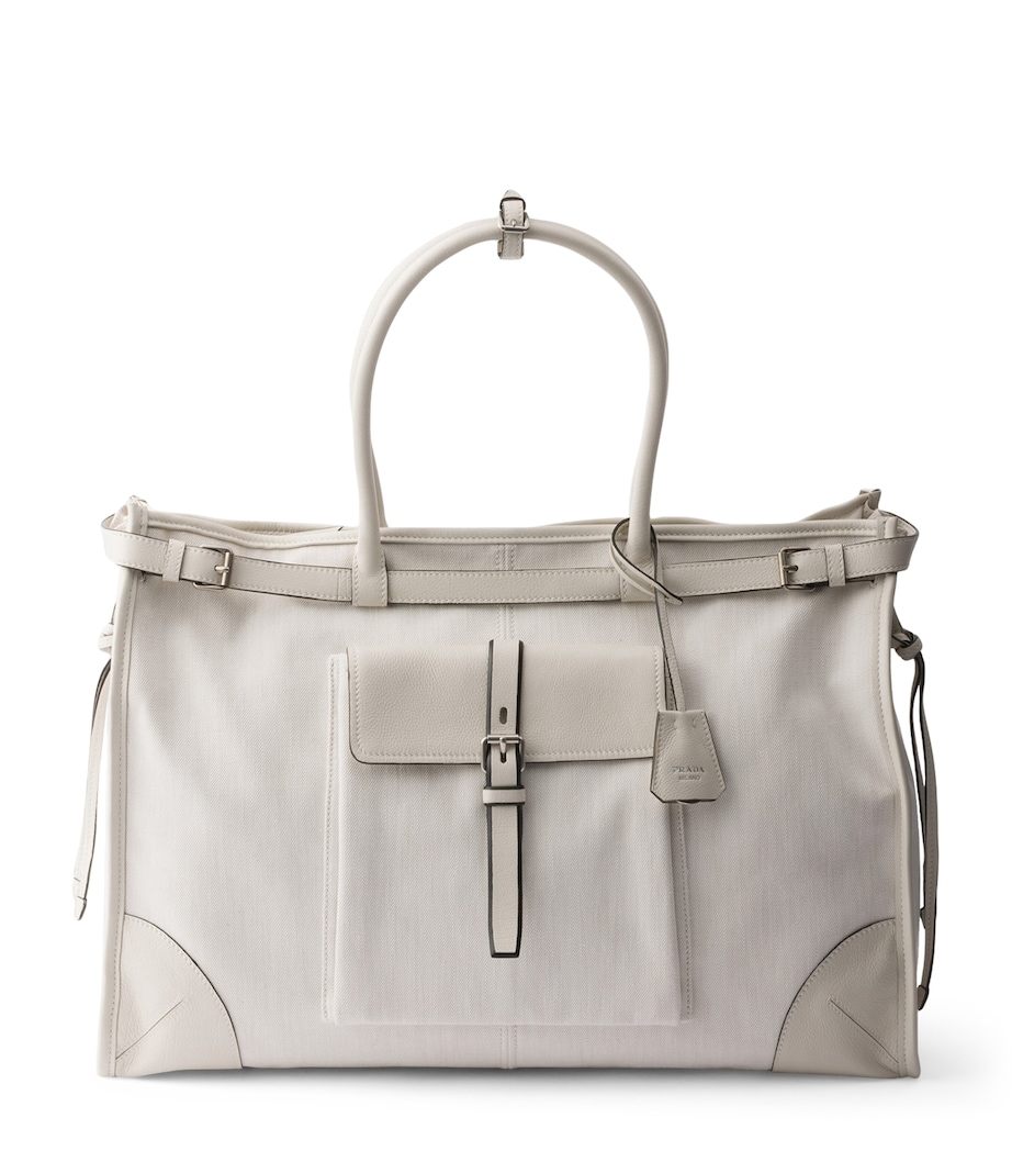 Prada Cotton-Leather Bonnie Tote Bag White Image 1