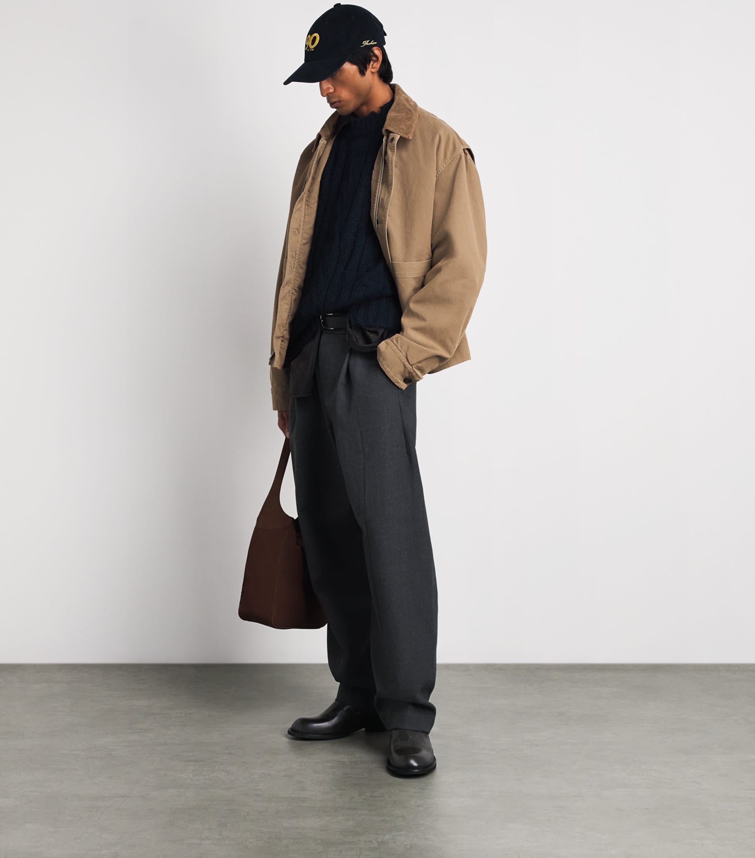 System Mens Wool Pleated Trousers Black Grey Image 2