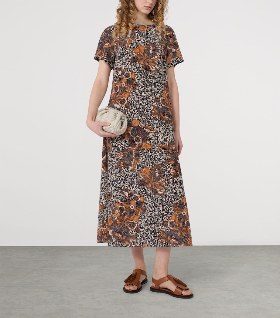 Weekend Max Mara Womens Silk Floral Print Midi Dress Navy Image 5