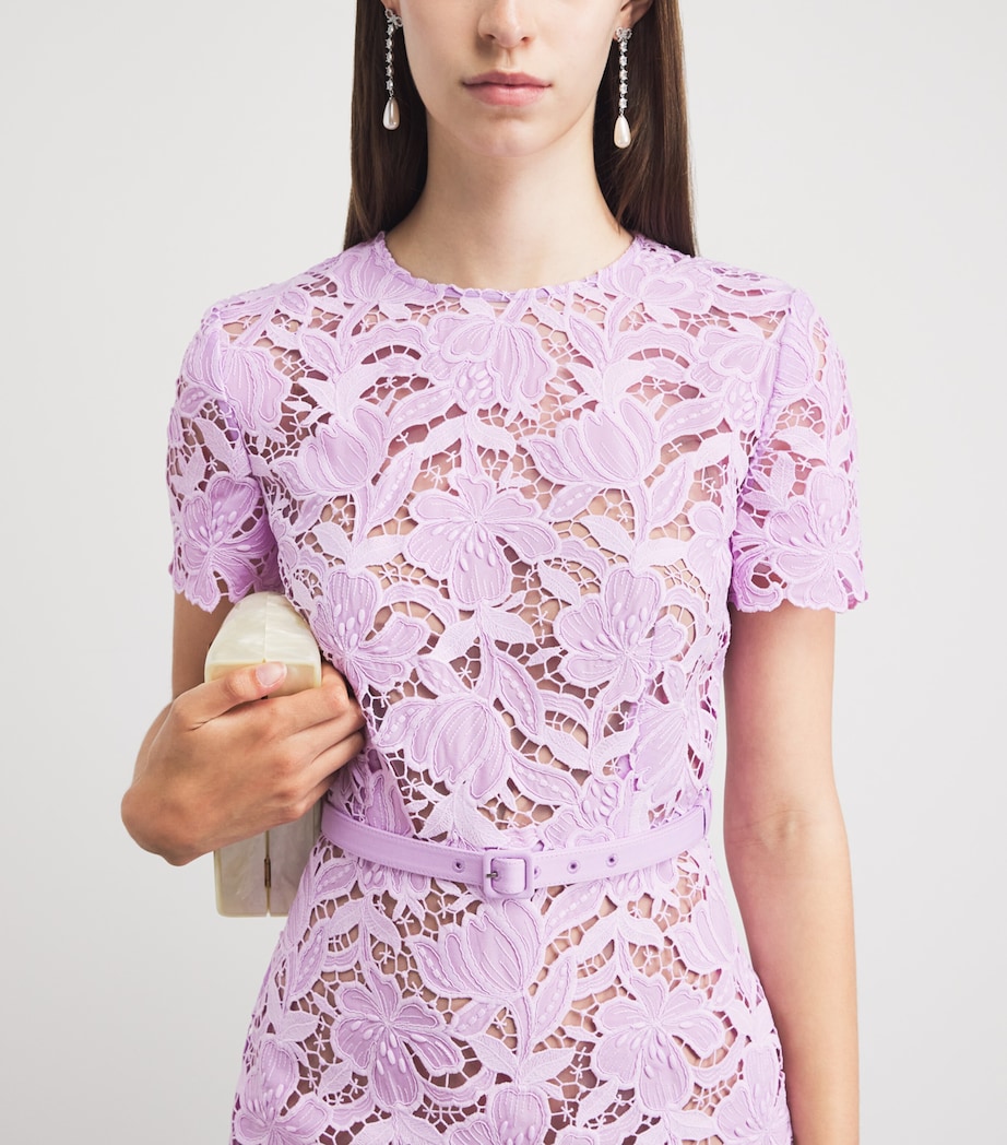 Self-Portrait Womens Lace Belted Midi Dress Lilac Image 3