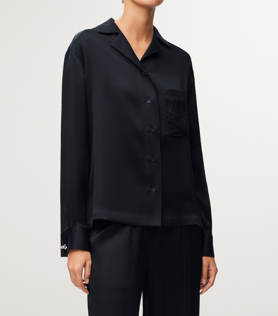 LOEWE Womens Silk-Blend Pyjama Shirt Midnight Blue Image 2