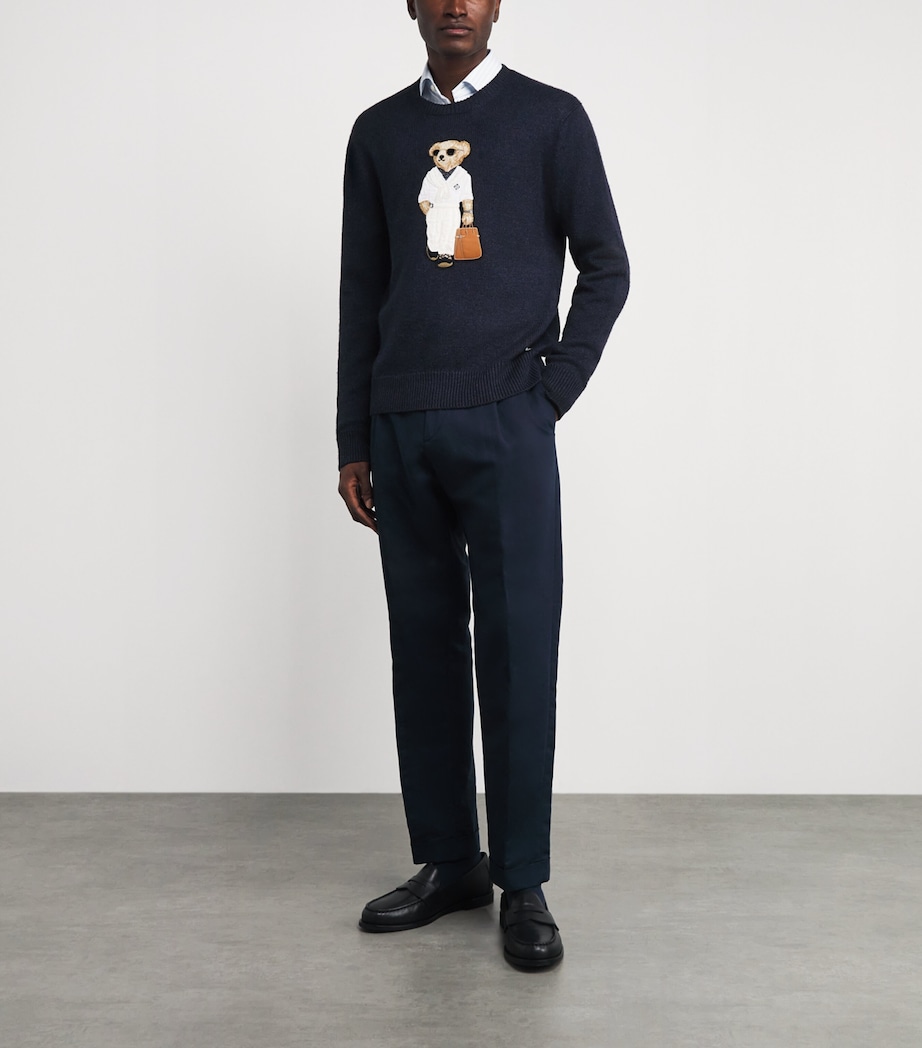 Ralph Lauren Purple Label Mens Silk-Linen Polo Bear Sweater Clssic Chairman Navy Image 2