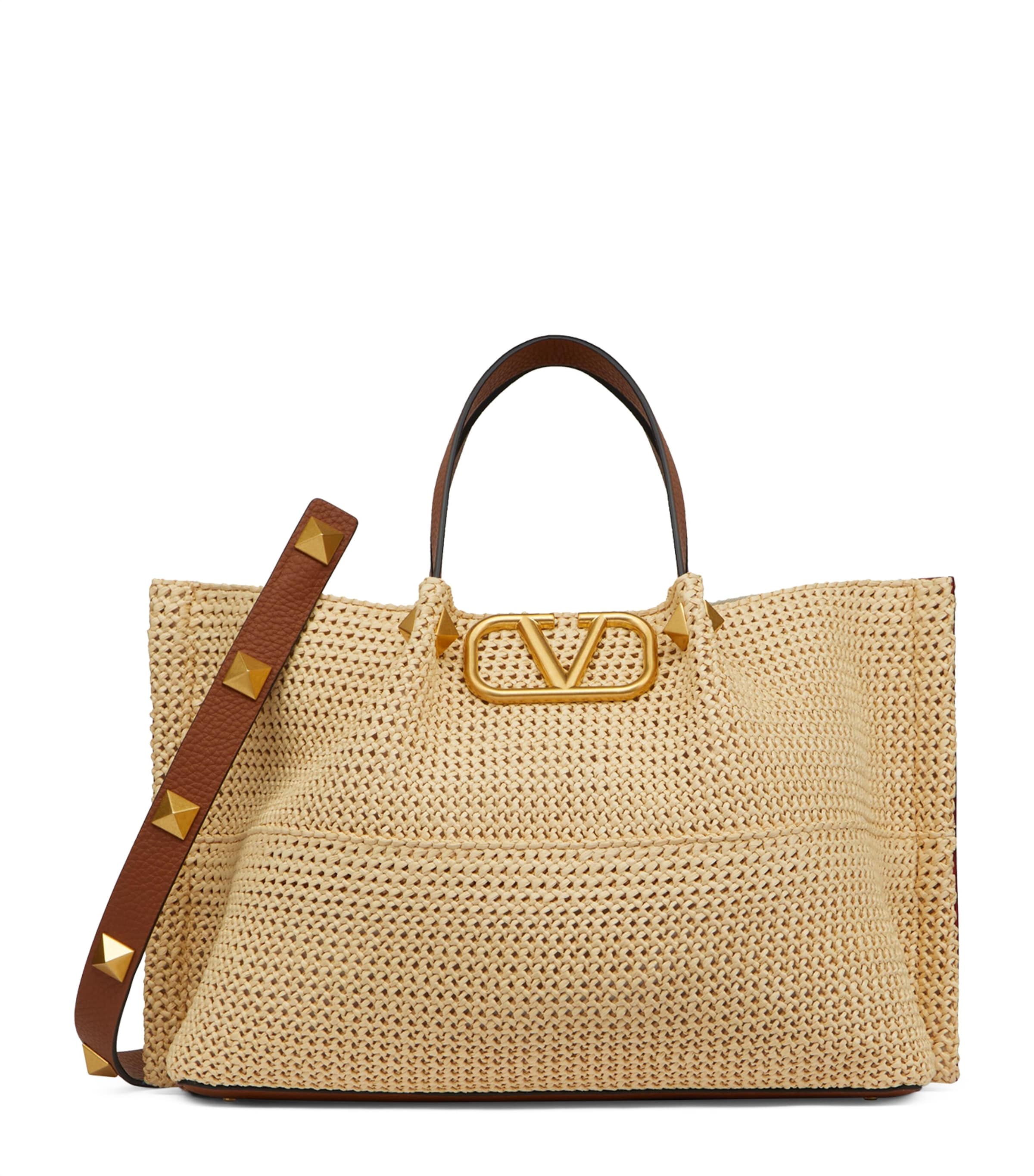 Valentino Medium Straw Vlogo Signature Tote Bag