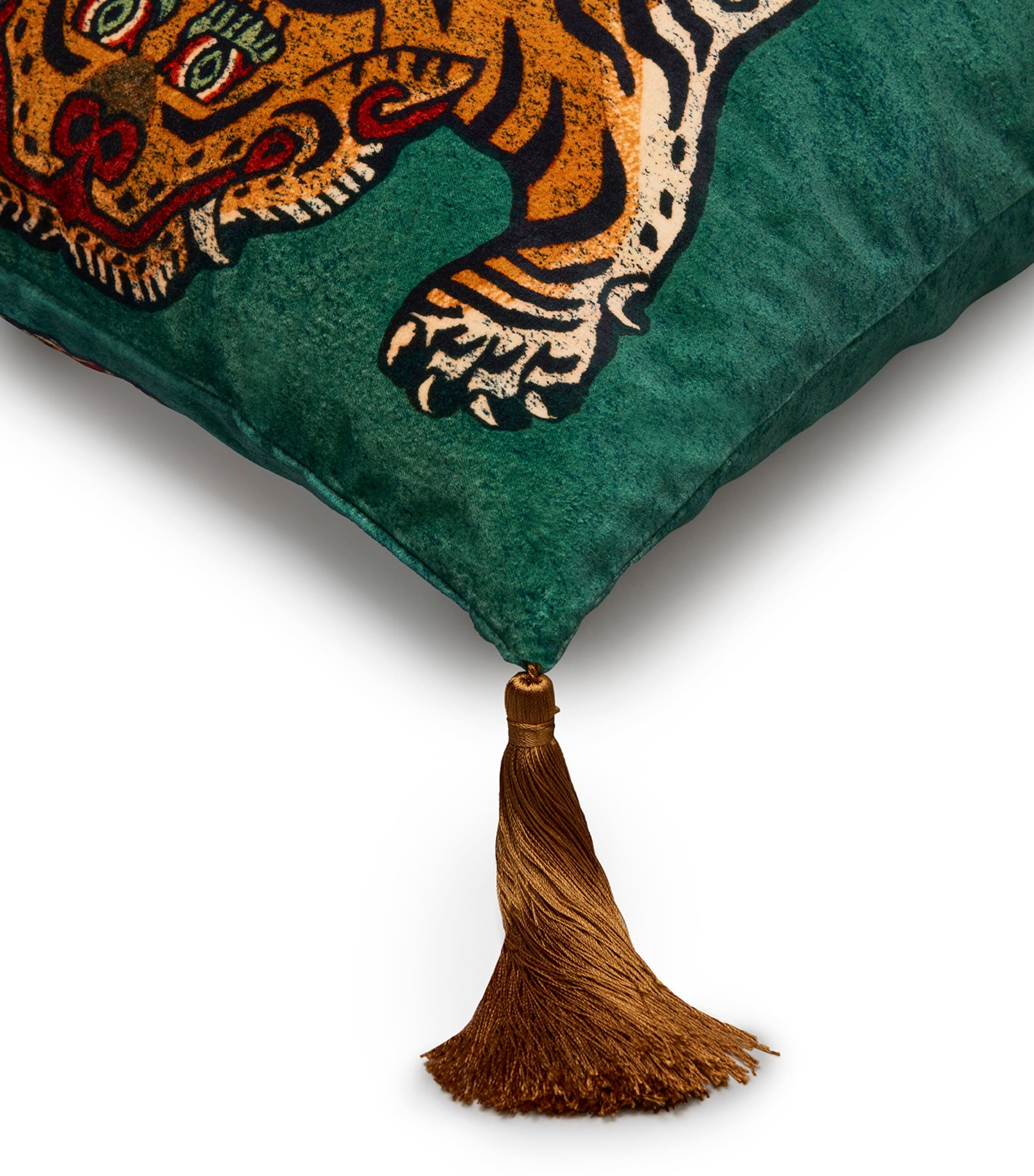 Medium Velvet Saber Tassel Cushion (45cm x 45cm) EMERALD Image 2