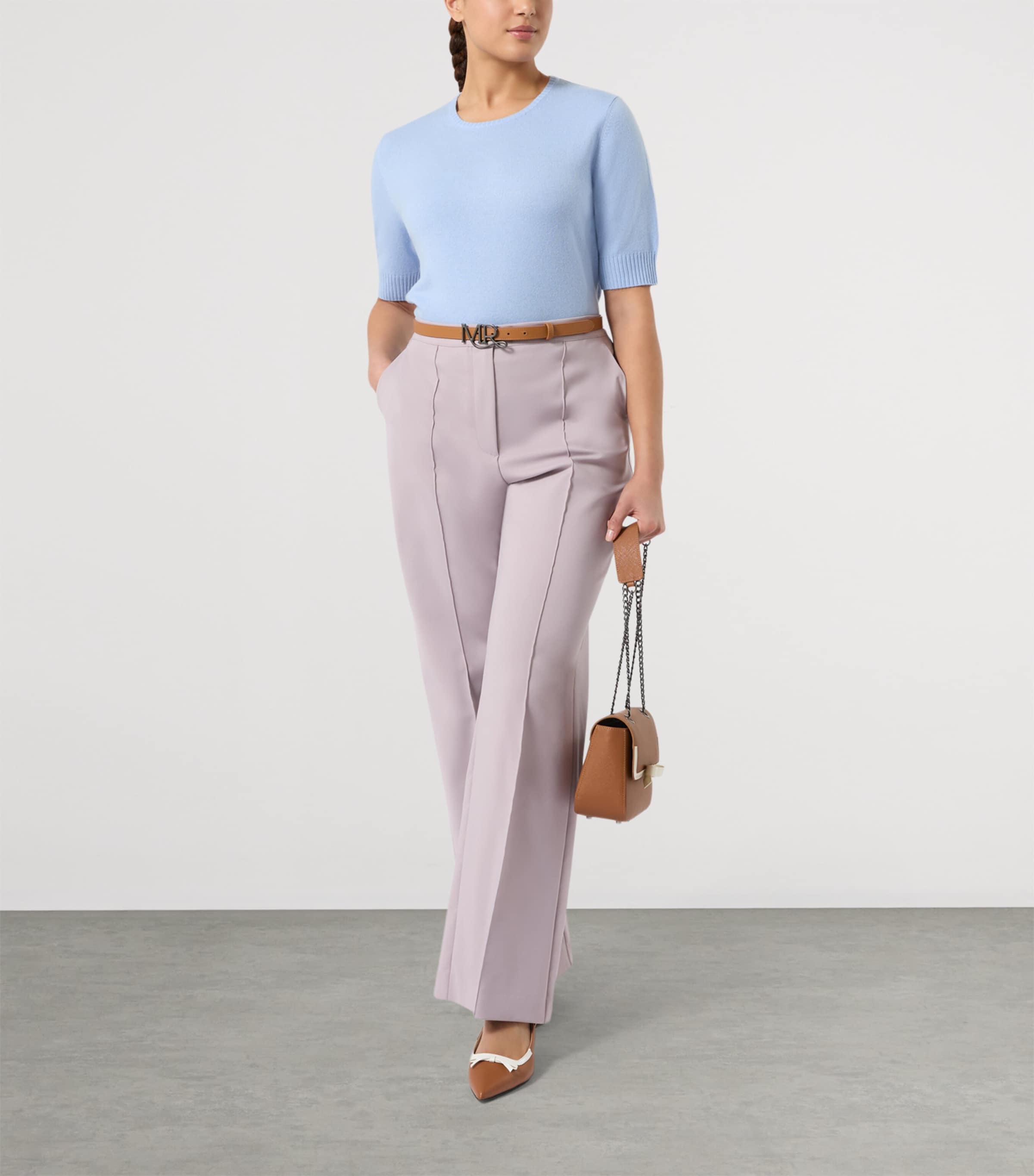 Marina Rinaldi Womens Cashmere Short-Sleeve Sweater Light Blue Image 2