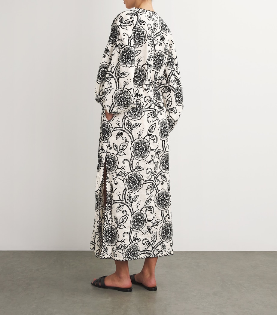 Linen Embroidered Midi Dress IVORY/BLACK Image 3