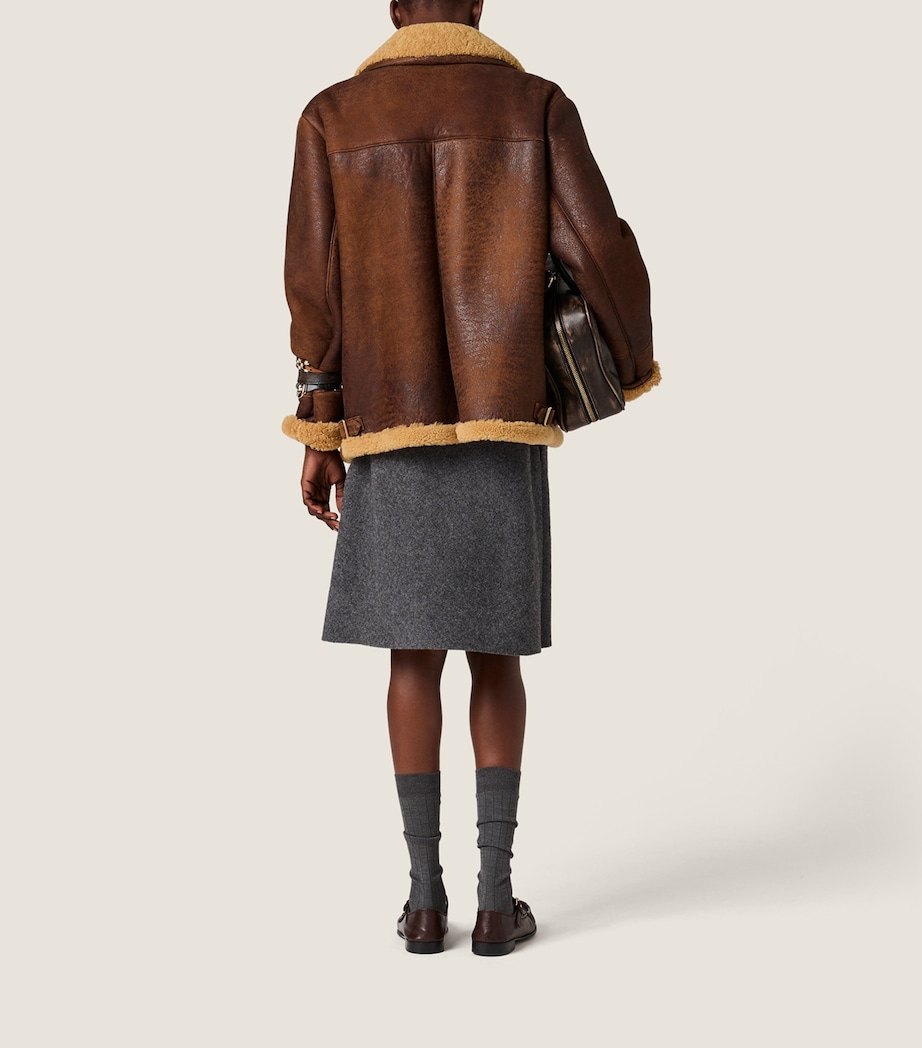 Waxed Leather Shearling-Trim Jacket F0003 Image 3
