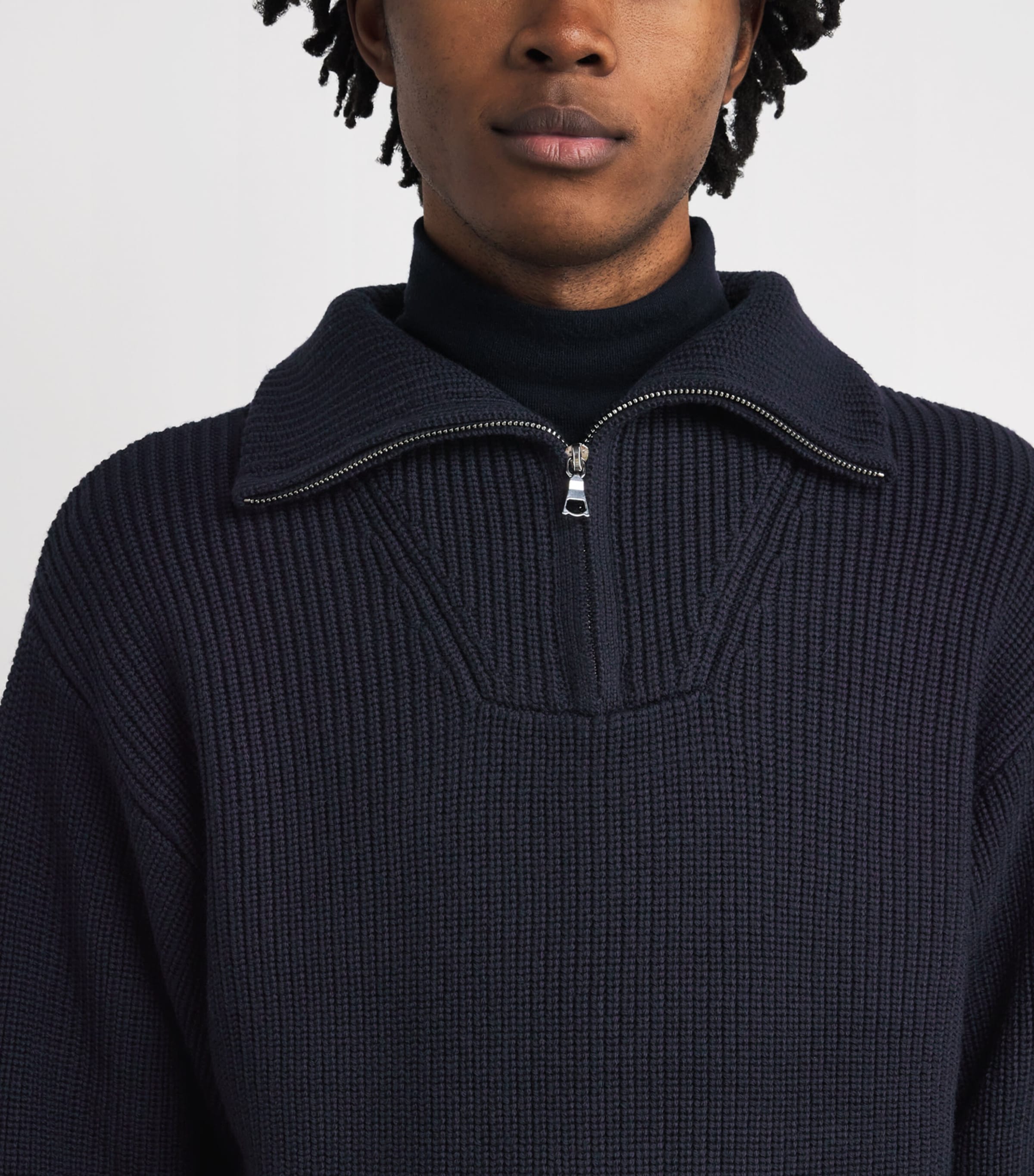 Merino Wool Quarter-Zip Ribbed Sweater DARK NAVY Image 6