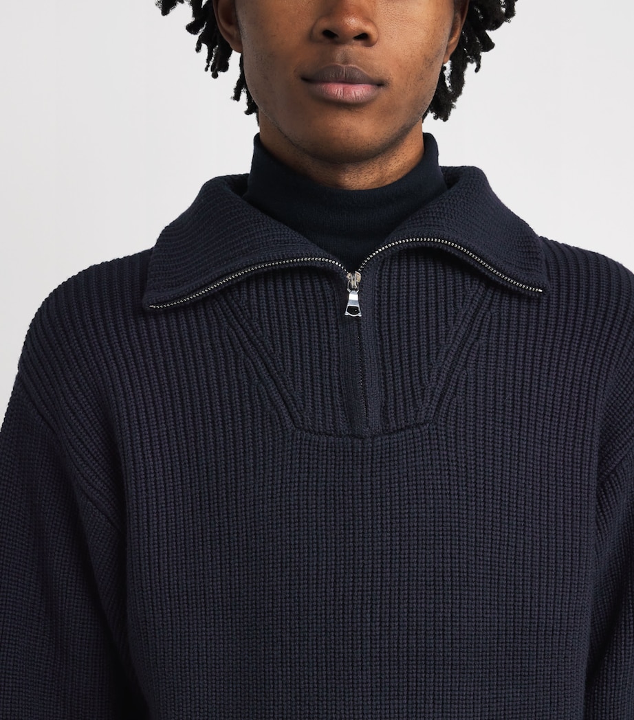Merino Wool Quarter-Zip Ribbed Sweater DARK NAVY Image 6