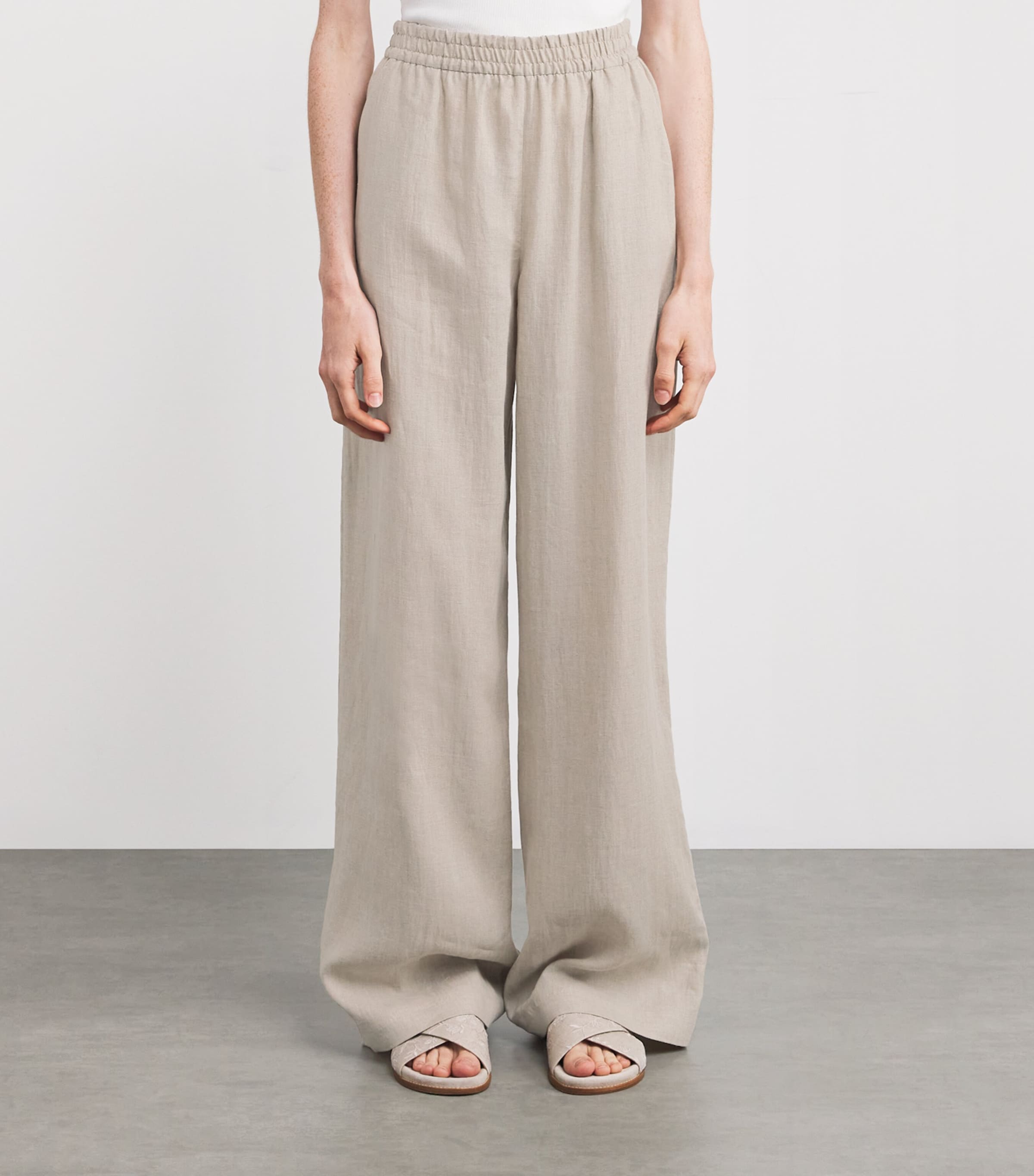 x Harrods Linen Elasticated Palazzo Trousers SABBIA Image 3