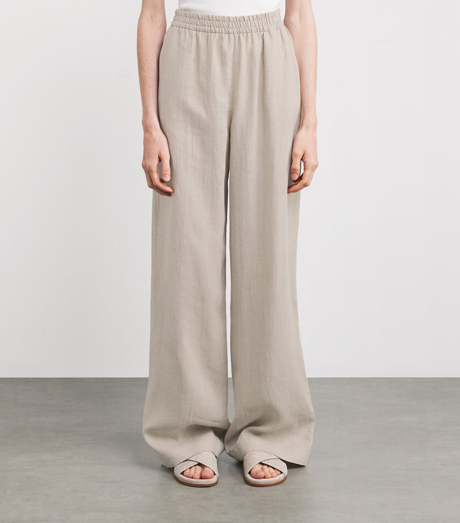 x Harrods Linen Elasticated Palazzo Trousers SABBIA Image 3