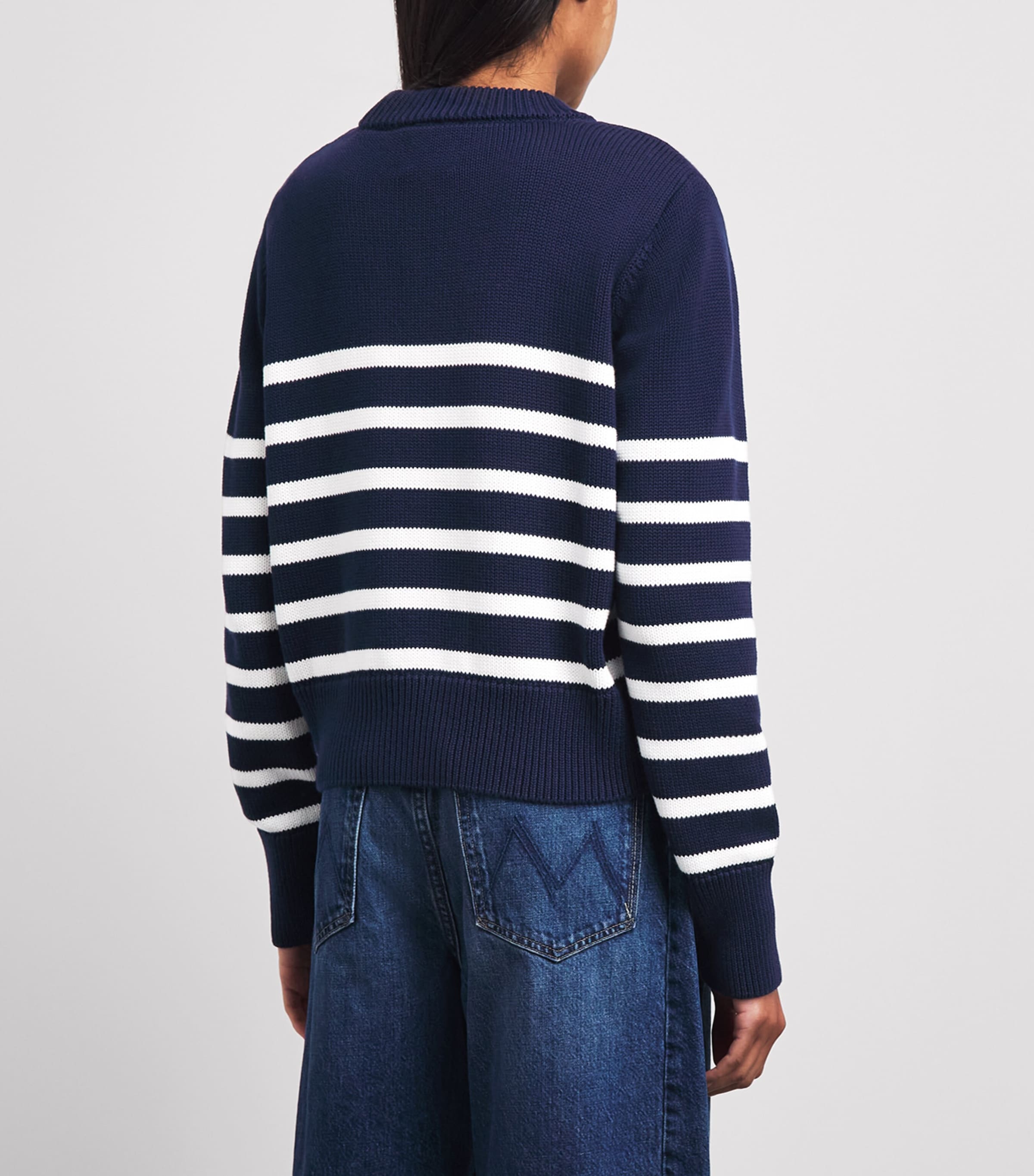 With Nothing Underneath Womens Cotton Devon Sweater Navy White Stripe Image 5